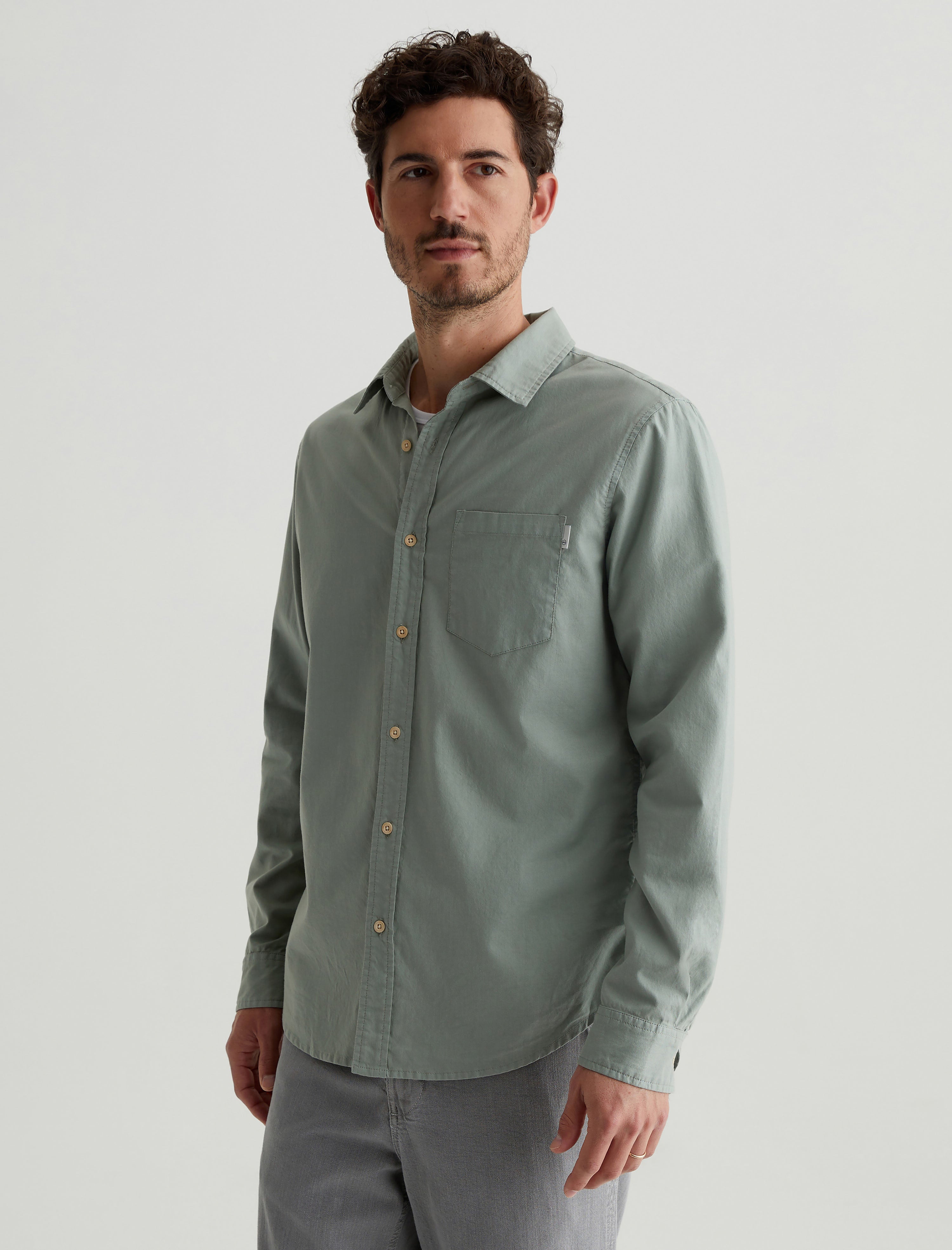 Aiden Shirt Matcha Latte Classic Button Up Shirt Men Top Photo 6