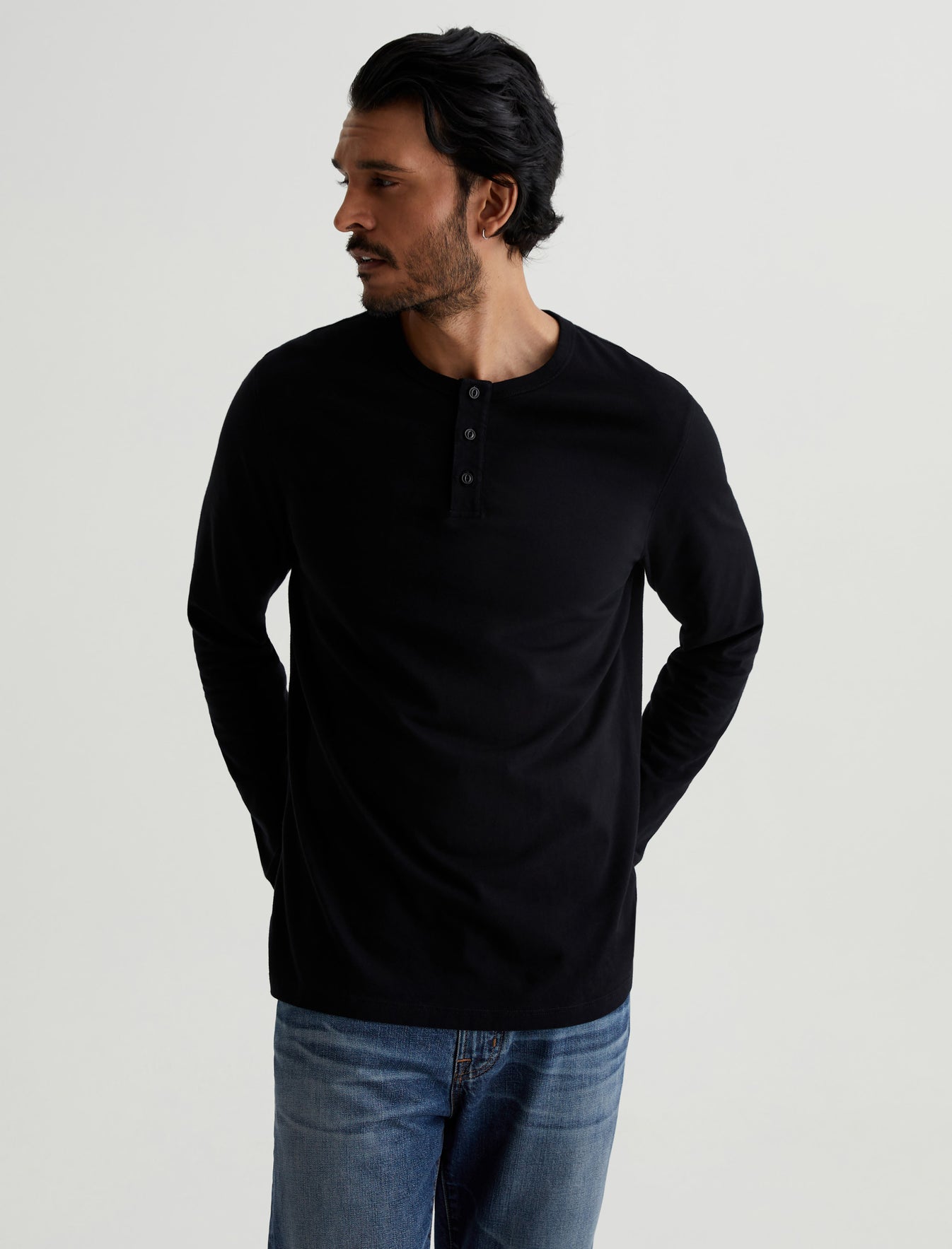 Bryce Henley True Black Classic Fit Long Sleeve Henley T-Shirt Mens Top Photo 1