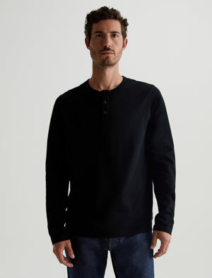 Bryce Long Sleeve Henley True Black Classic Fit Long Sleeve Henley T-Shirt Men Top Photo 1