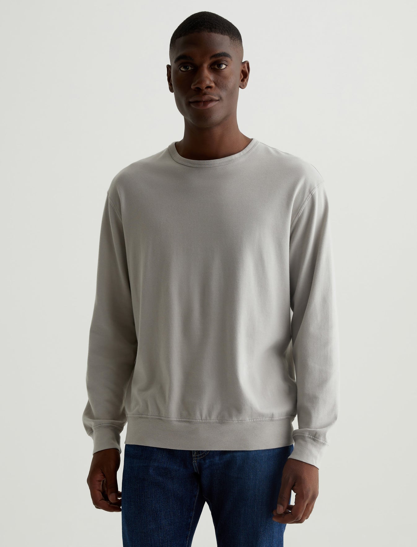 Wesley Pullover Silver Grey Relaxed Fit Long Sleeve Crew Neck Pullover Mens Top Photo 1
