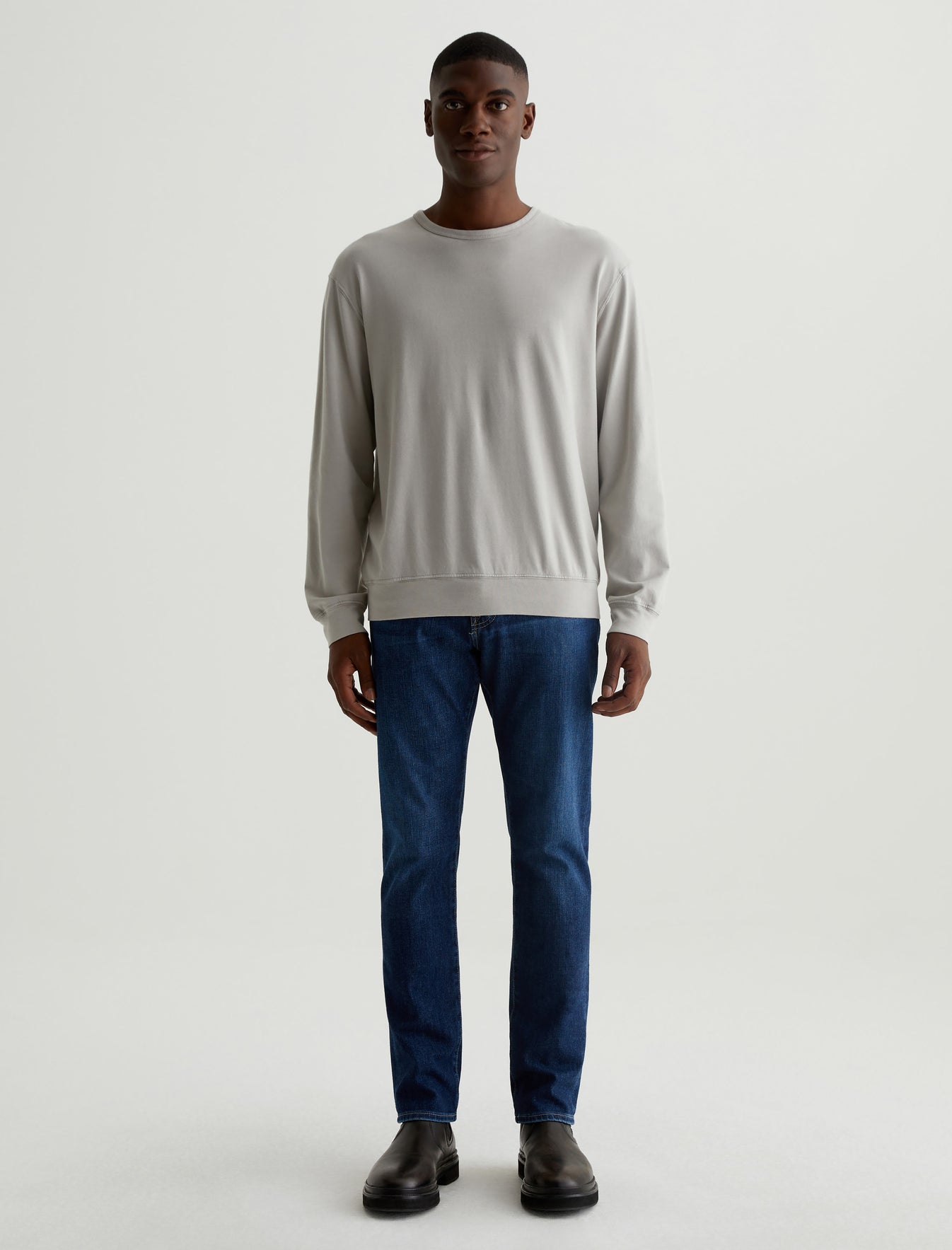 Wesley Pullover Silver Grey Relaxed Fit Long Sleeve Crew Neck Pullover Mens Top Photo 4