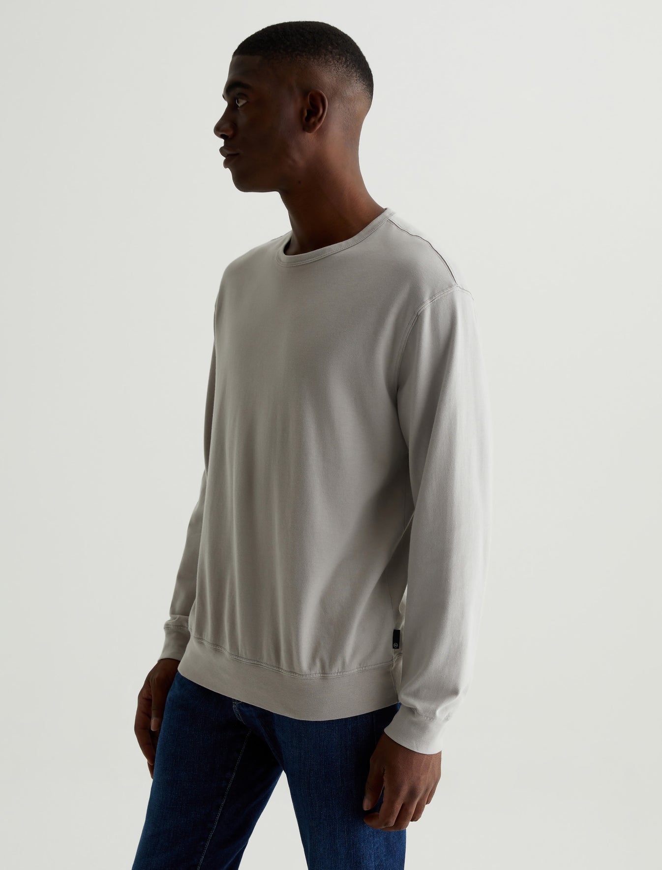 Wesley Pullover Silver Grey Relaxed Fit Long Sleeve Crew Neck Pullover Mens Top Photo 6