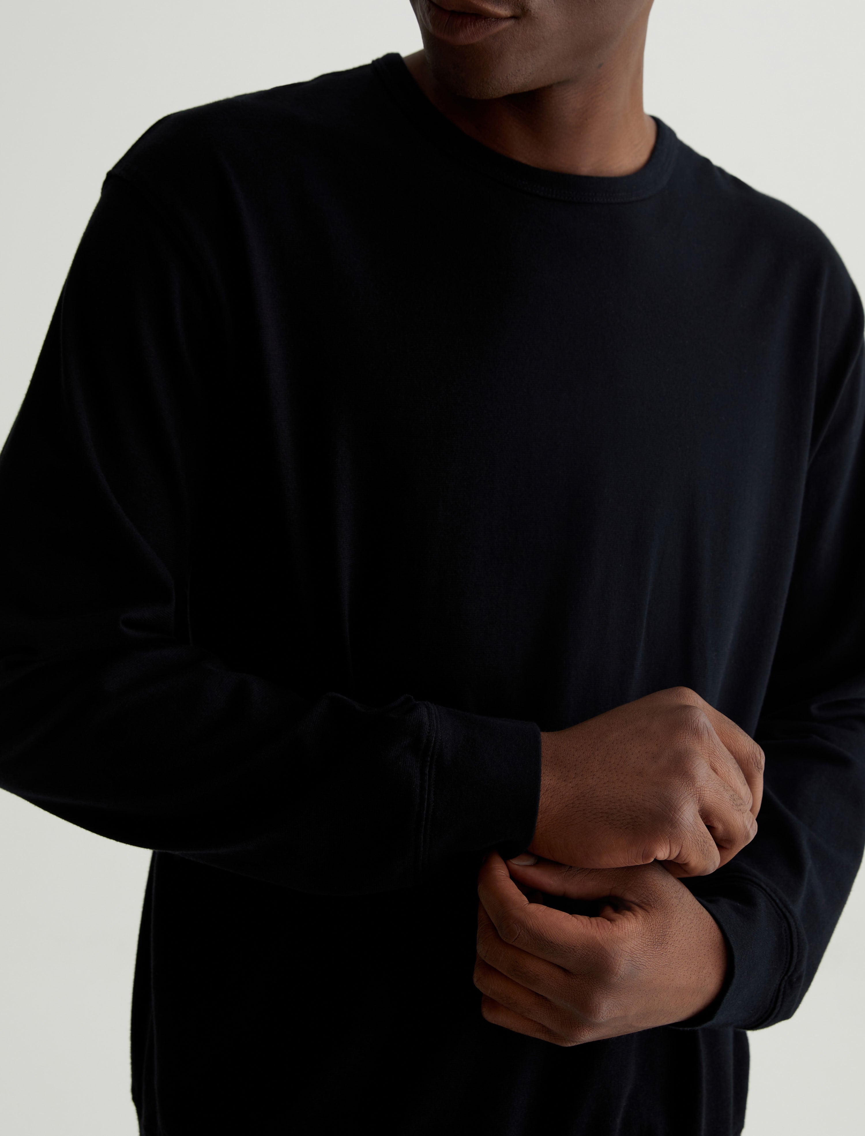 Wesley Hoodie True Black Relaxed Fit Long Sleeve Hooded T-Shirt Mens Top Photo 2