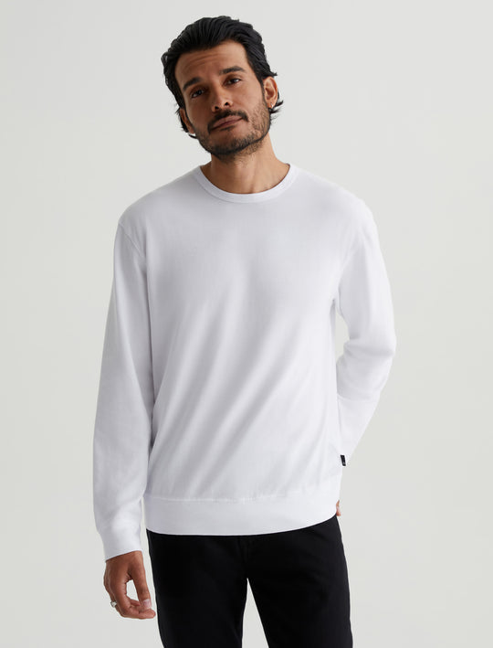 Wesley Pullover True White Relaxed Fit Long Sleeve Crew Neck Pullover Mens Top Photo 1