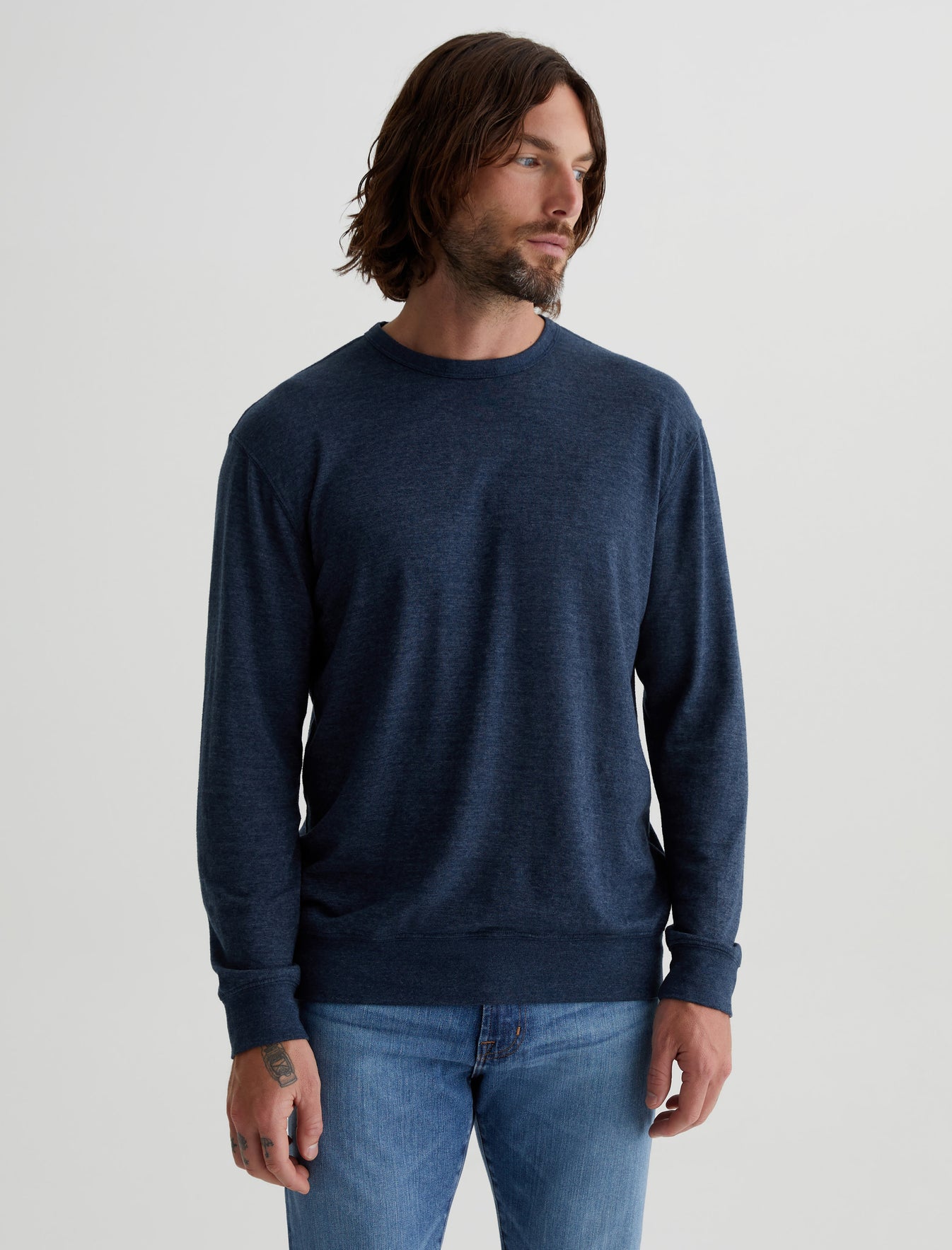 Wesley Pullover Ocean Storm Relaxed Fit Long Sleeve Crew Neck Pullover Mens Top Photo 1