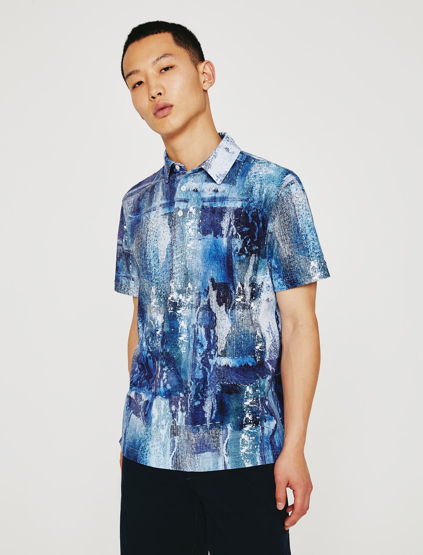 Bryce Polo Washed Denim -Multi Color Classic Short Sleeve Polo Men Top Photo 1
