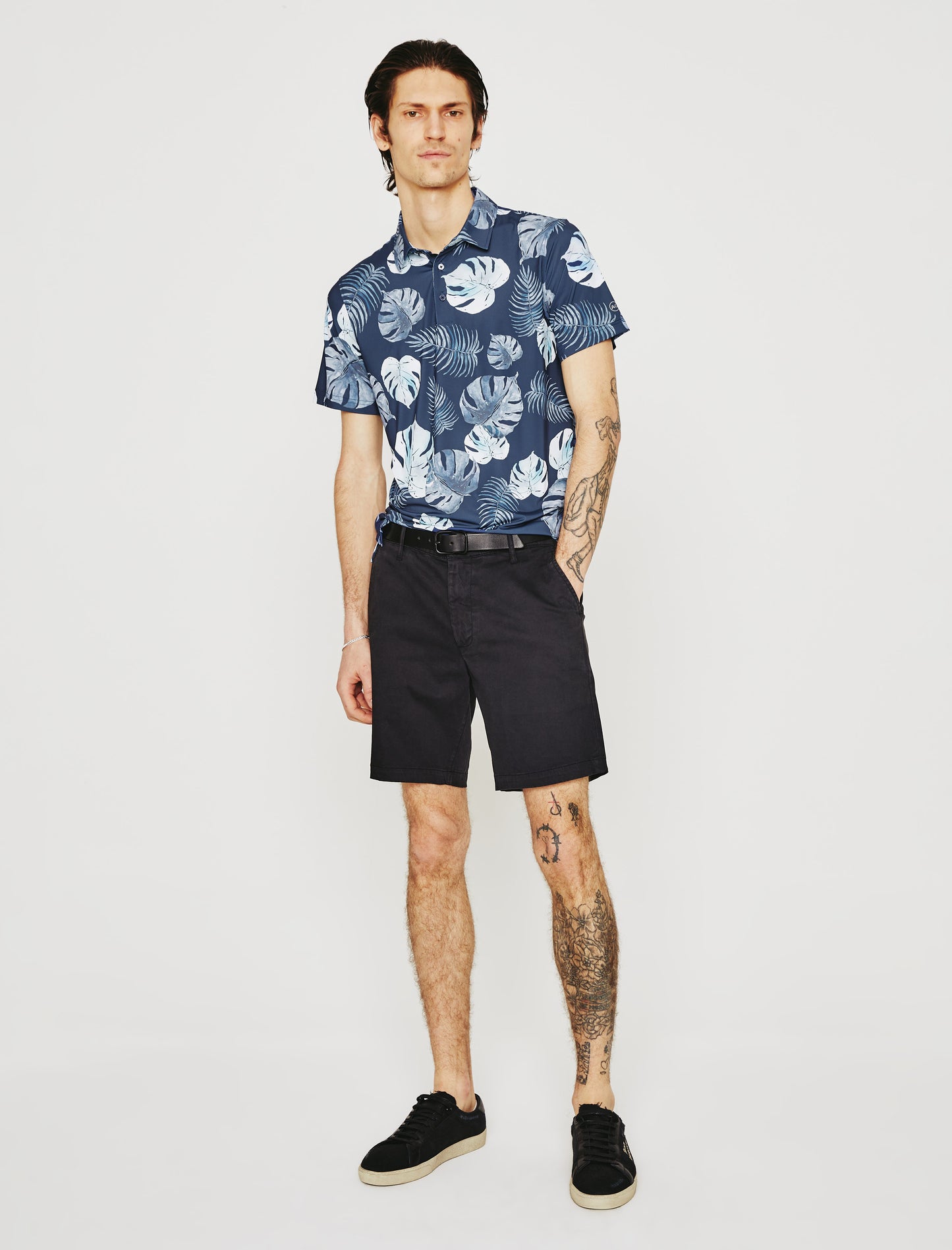 Bryce Polo TROPICAL FRONDS DEEP NAVY MULTI Classic Short Sleeve Polo (Performance) Men Top Photo 2