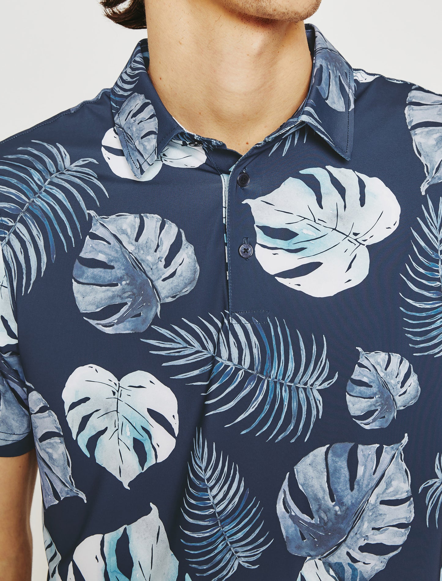 Bryce Polo TROPICAL FRONDS DEEP NAVY MULTI Classic Short Sleeve Polo (Performance) Men Top Photo 3