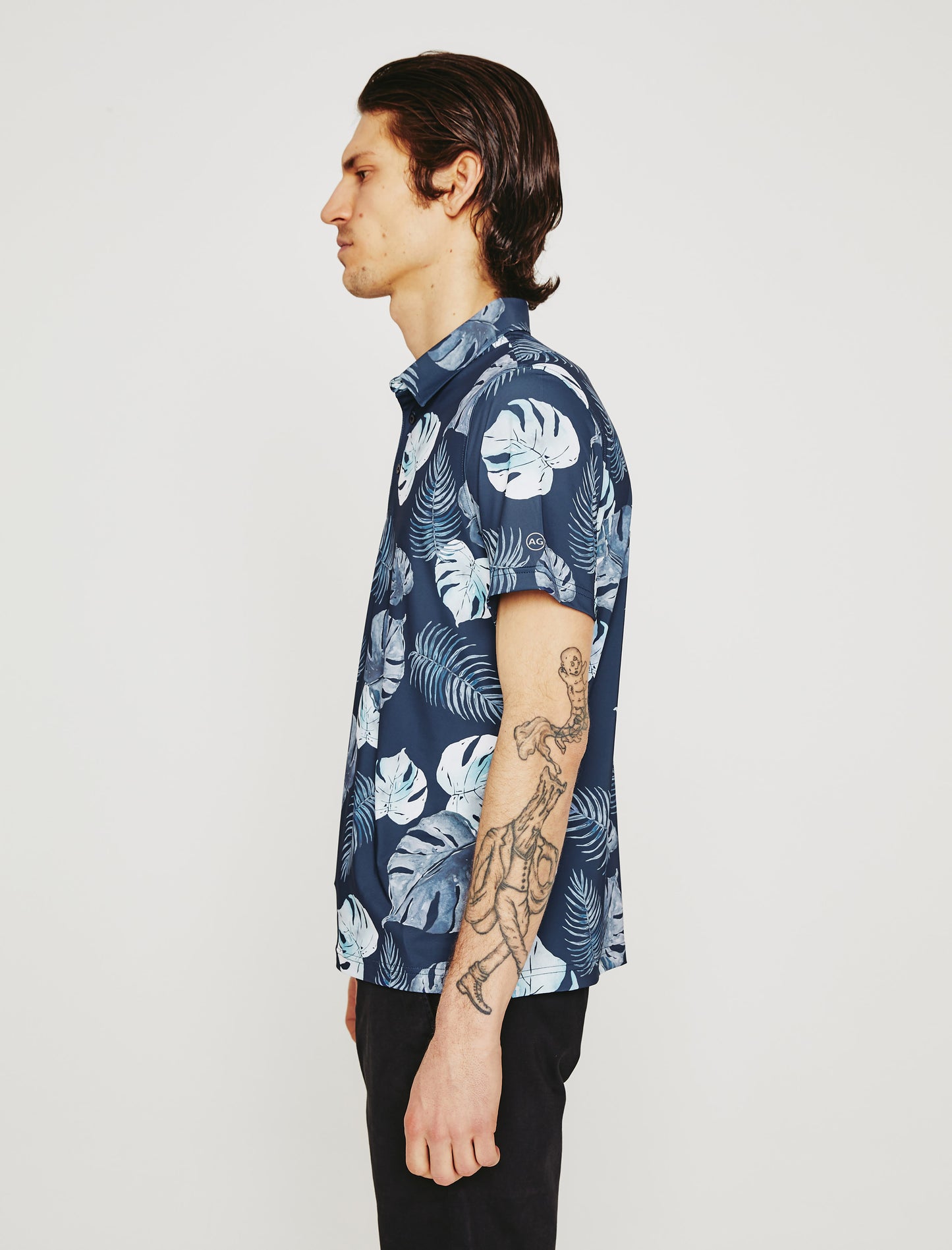 Bryce Polo TROPICAL FRONDS DEEP NAVY MULTI Classic Short Sleeve Polo (Performance) Men Top Photo 4