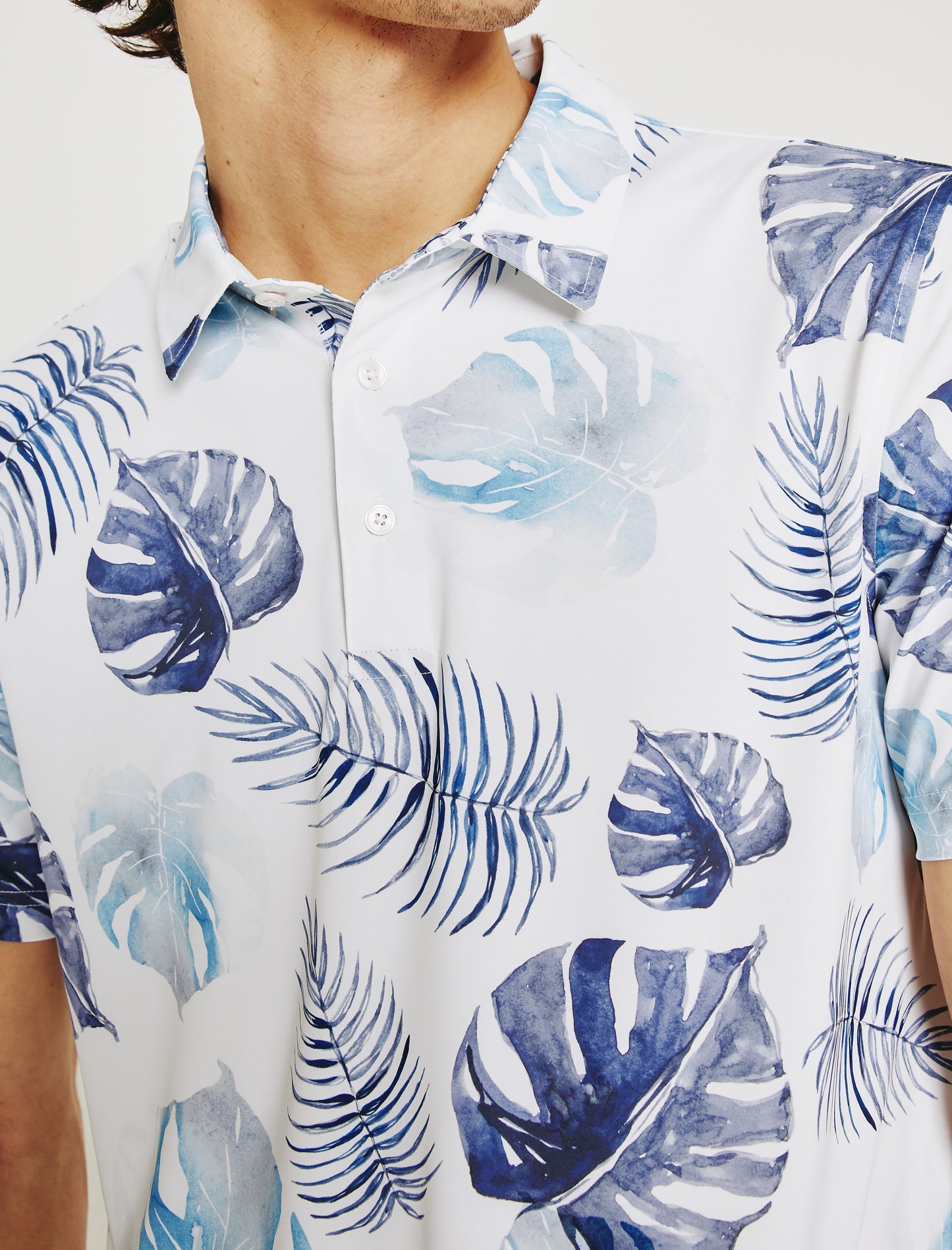 Bryce Polo TROPICAL FRONDS LIGHT BLUE MULTI Classic Short Sleeve Polo (Performance) Men Top Photo 3