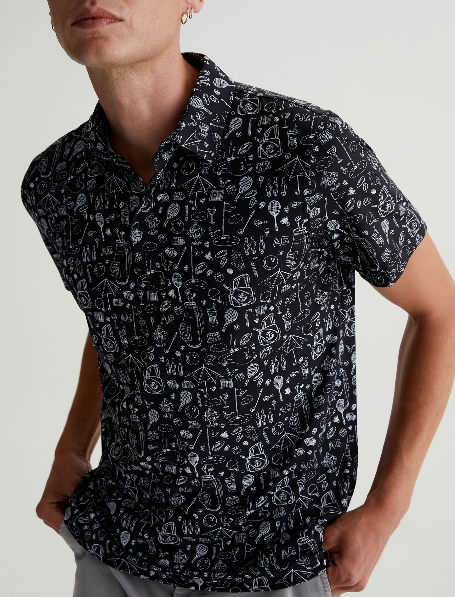 Bryce S/S Polo Sports Doodle Black Classic Fit Short Sleeve Polo T-Shirt Mens Top Photo 3