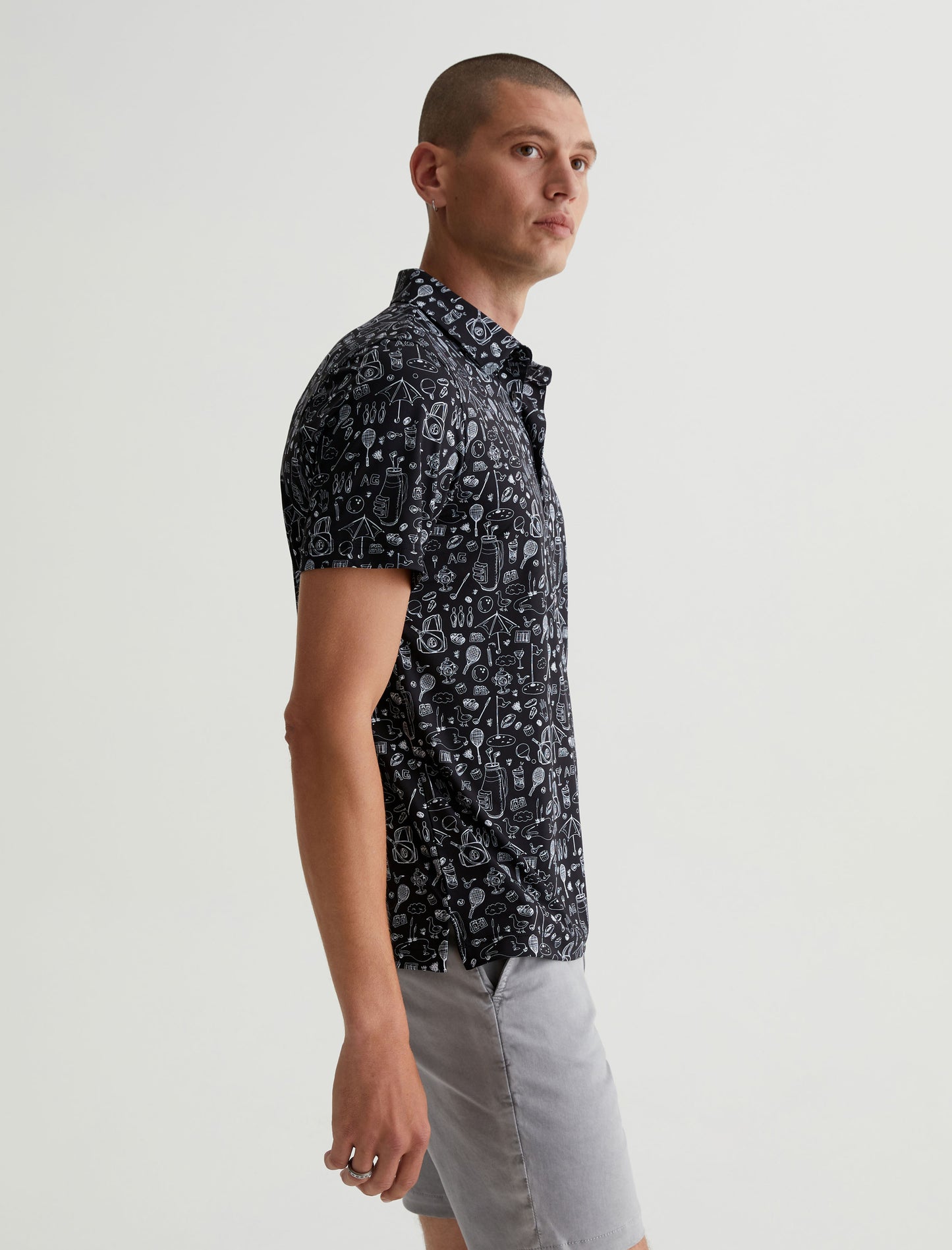 Bryce S/S Polo Sports Doodle Black Classic Fit Short Sleeve Polo T-Shirt Mens Top Photo 4