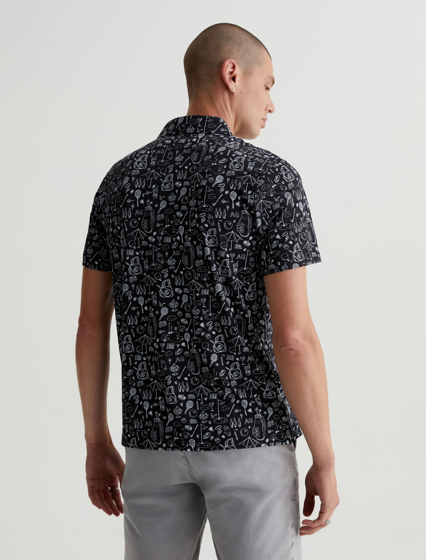 Bryce S/S Polo Sports Doodle Black Classic Fit Short Sleeve Polo T-Shirt Mens Top Photo 6