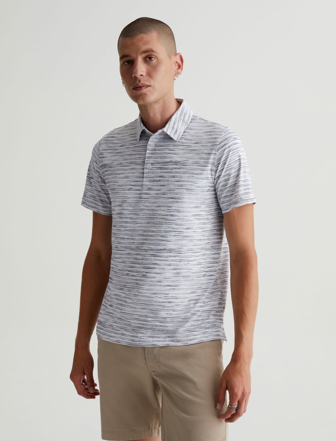 Bryce S/S Polo Slub Stripe Light Grey Classic Fit Short Sleeve Polo T-Shirt Mens Top Photo 1