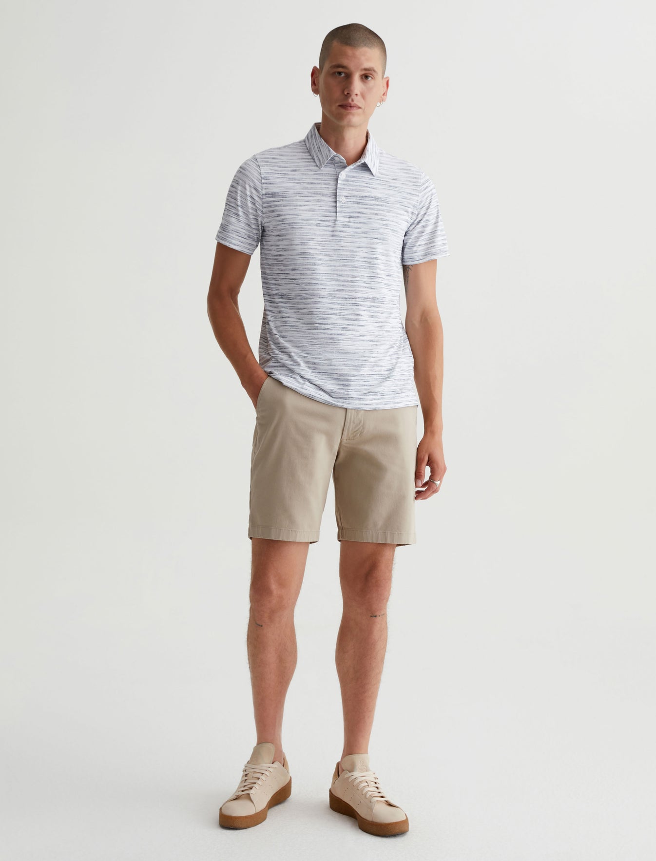 Bryce S/S Polo Slub Stripe Light Grey Classic Fit Short Sleeve Polo T-Shirt Mens Top Photo 3
