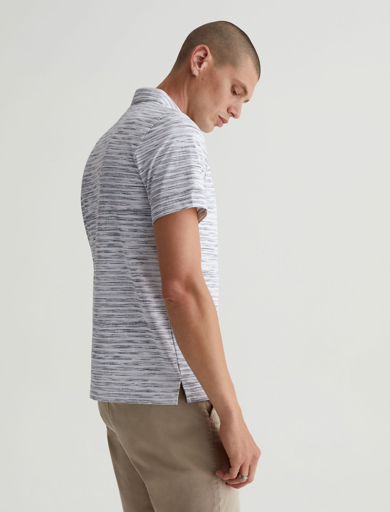 Bryce S/S Polo Slub Stripe Light Grey Classic Fit Short Sleeve Polo T-Shirt Mens Top Photo 4