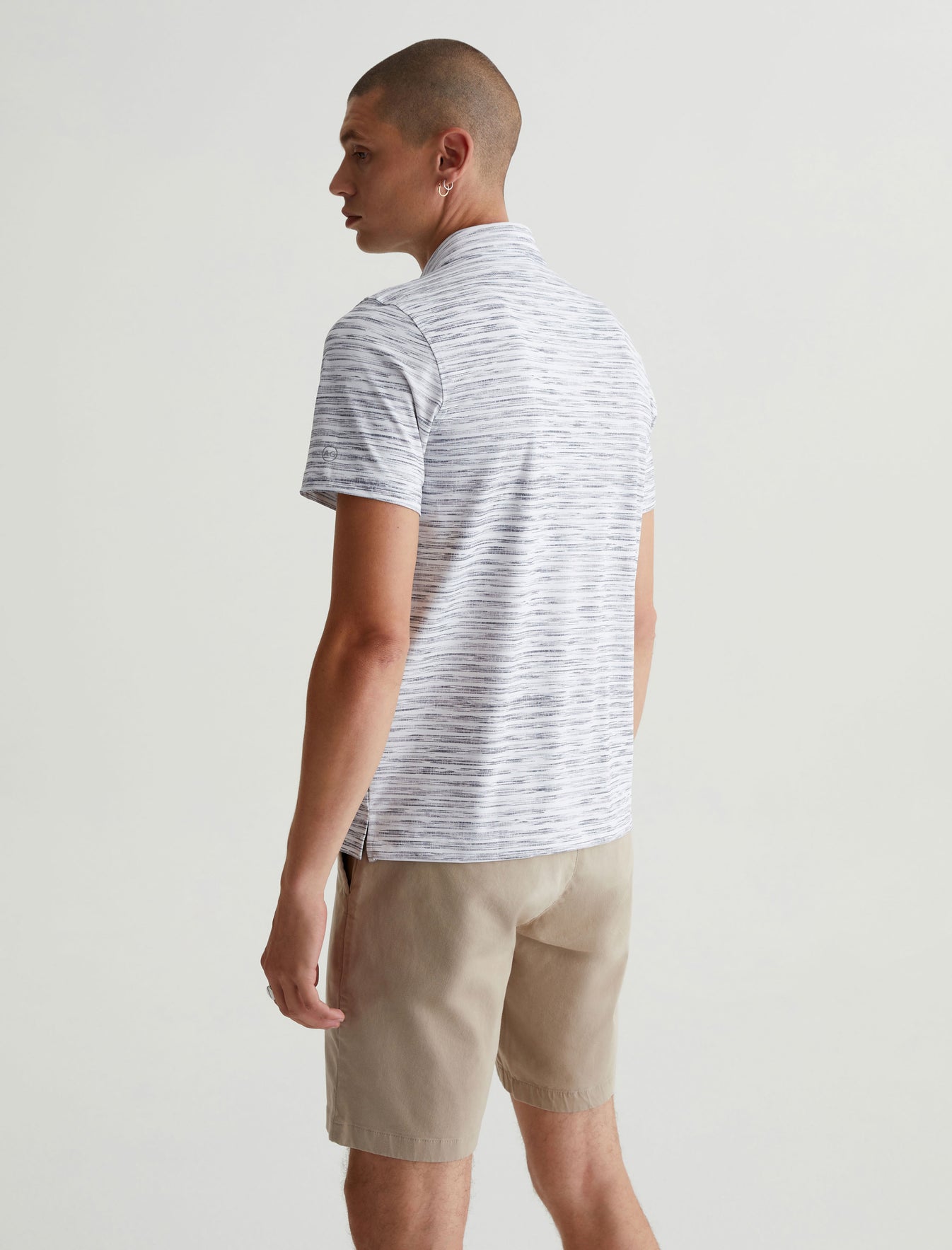 Bryce S/S Polo Slub Stripe Light Grey Classic Fit Short Sleeve Polo T-Shirt Mens Top Photo 6