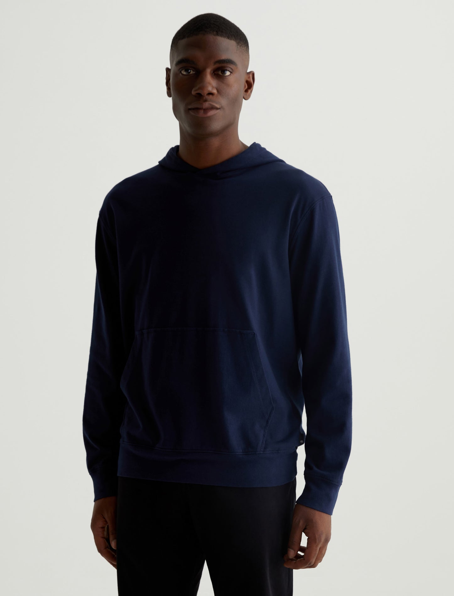 Wesley Hoodie Deep Navy Relaxed Fit Long Sleeve Hooded T-Shirt Mens Top Photo 1