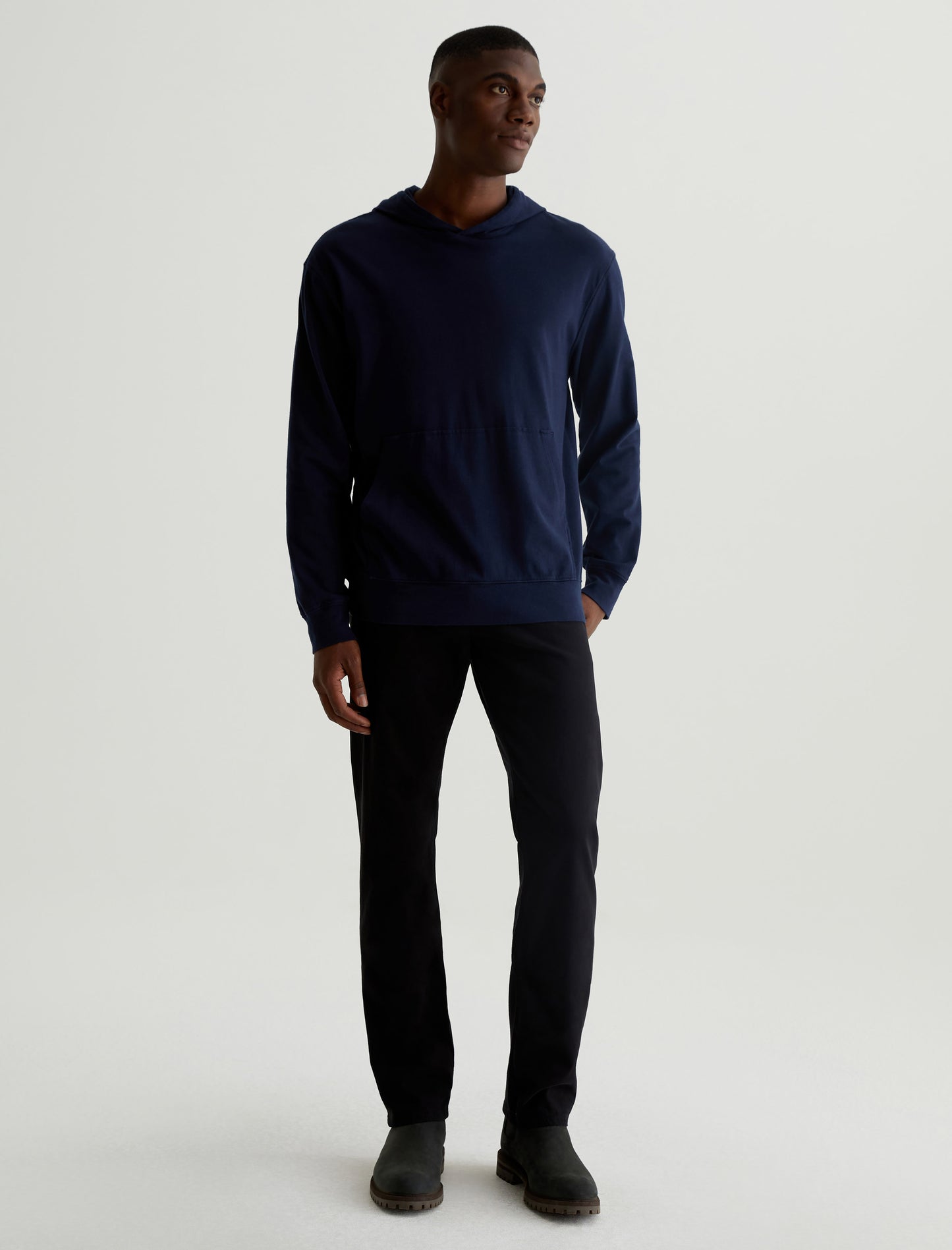 Wesley Hoodie Deep Navy Relaxed Fit Long Sleeve Hooded T-Shirt Mens Top Photo 4