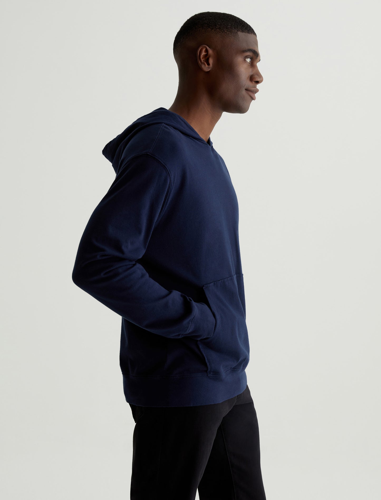 Wesley Hoodie Deep Navy Relaxed Fit Long Sleeve Hooded T-Shirt Mens Top Photo 5
