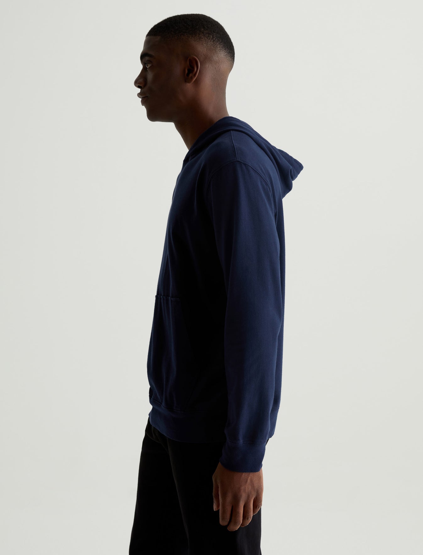 Wesley Hoodie Deep Navy Relaxed Fit Long Sleeve Hooded T-Shirt Mens Top Photo 6