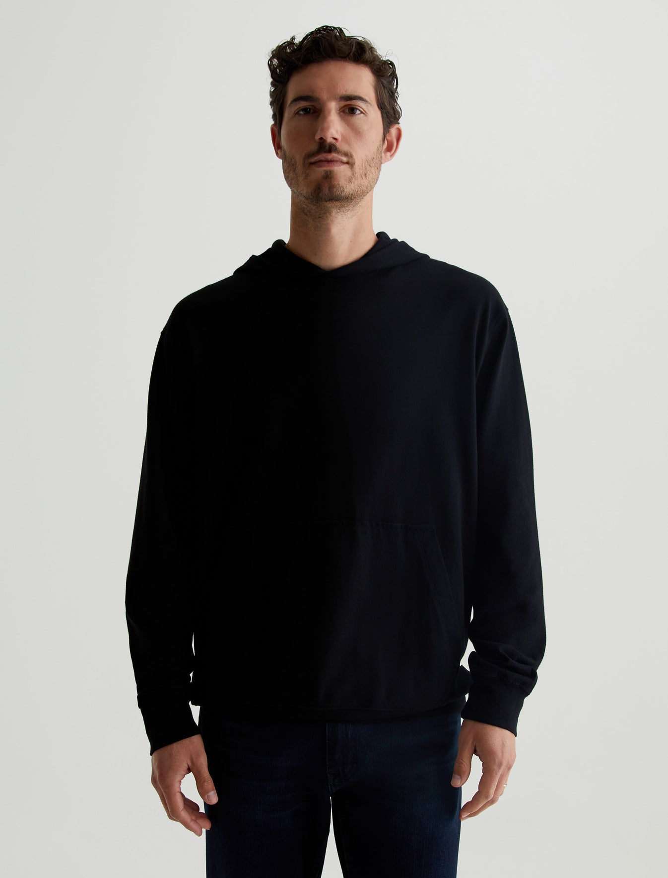 Wesley Hoodie True Black Relaxed Fit Long Sleeve Hooded T-Shirt Mens Top Photo 1