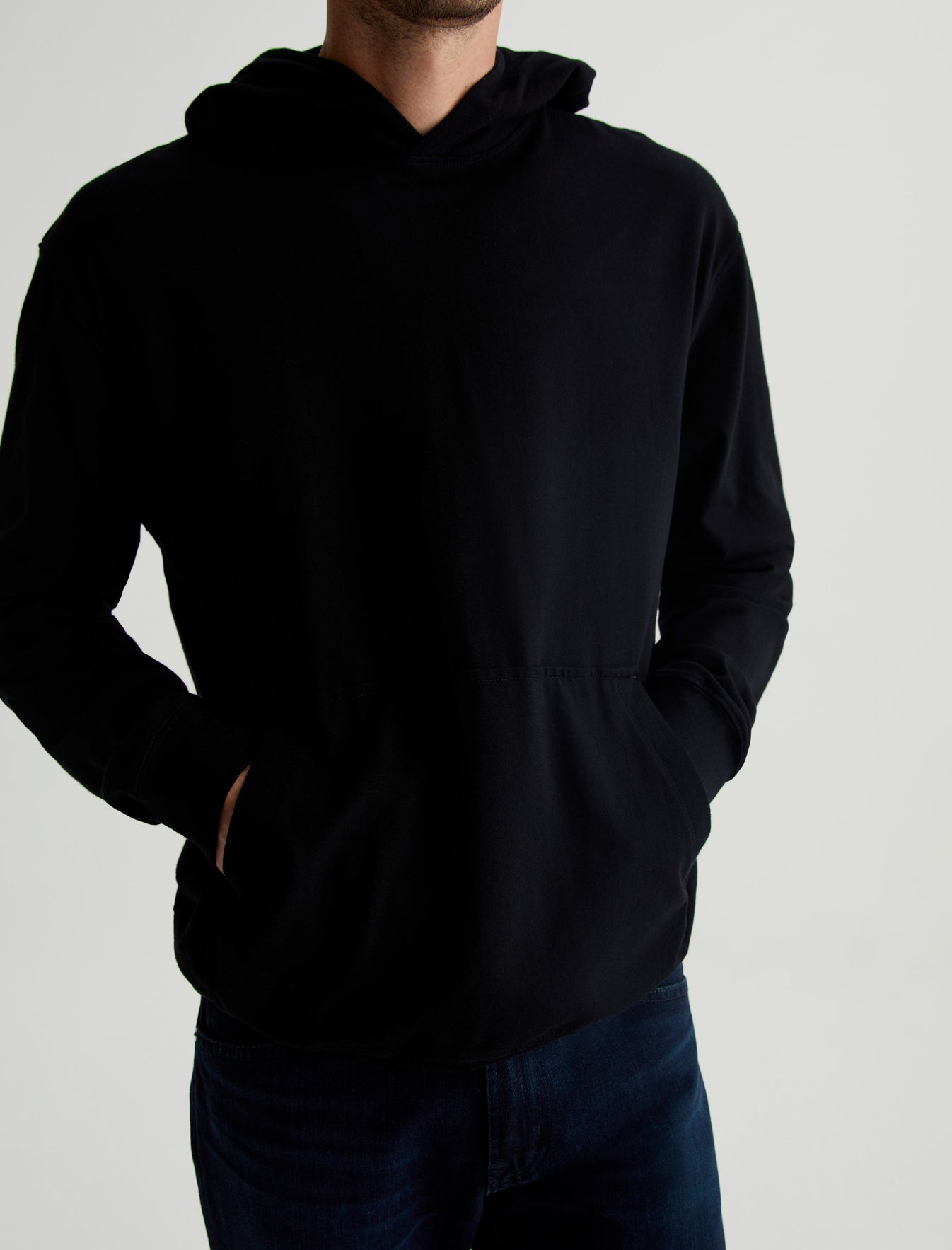 Wesley Hoodie True Black Relaxed Fit Long Sleeve Hooded T-Shirt Mens Top Photo 2