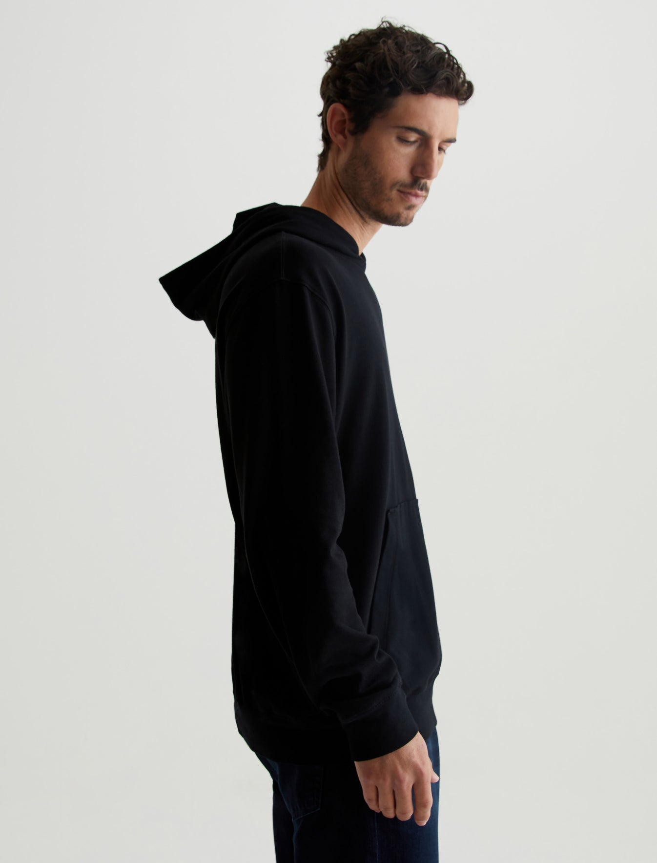 Wesley Hoodie True Black Relaxed Fit Long Sleeve Hooded T-Shirt Mens Top Photo 3