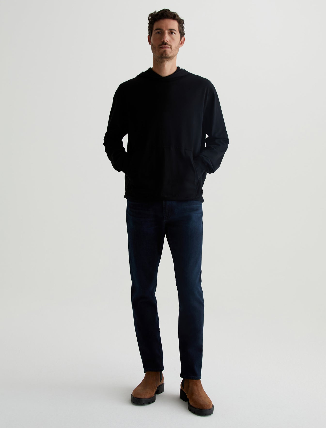 Wesley Hoodie True Black Relaxed Fit Long Sleeve Hooded T-Shirt Mens Top Photo 4
