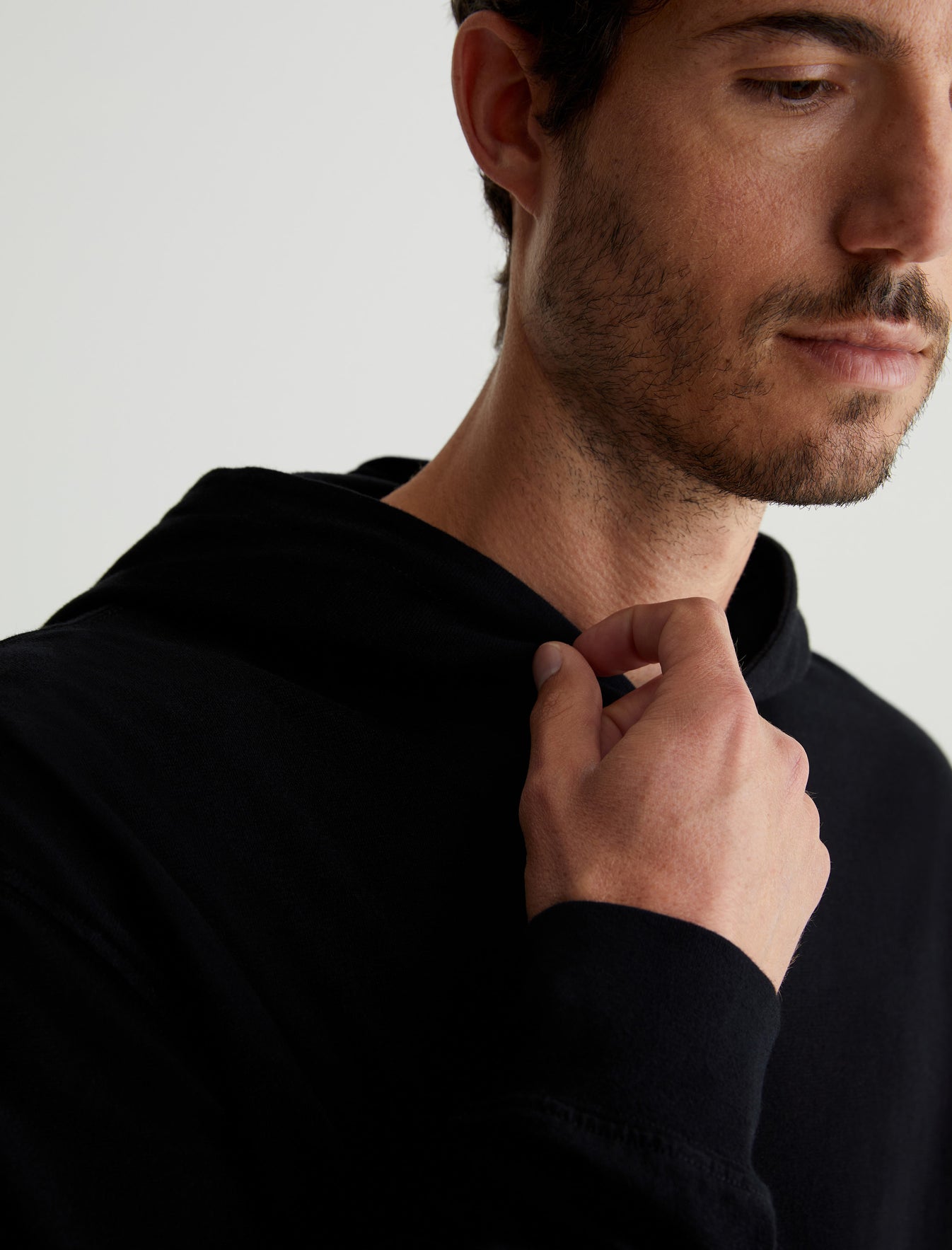 Wesley Hoodie True Black Relaxed Fit Long Sleeve Hooded T-Shirt Mens Top Photo 5