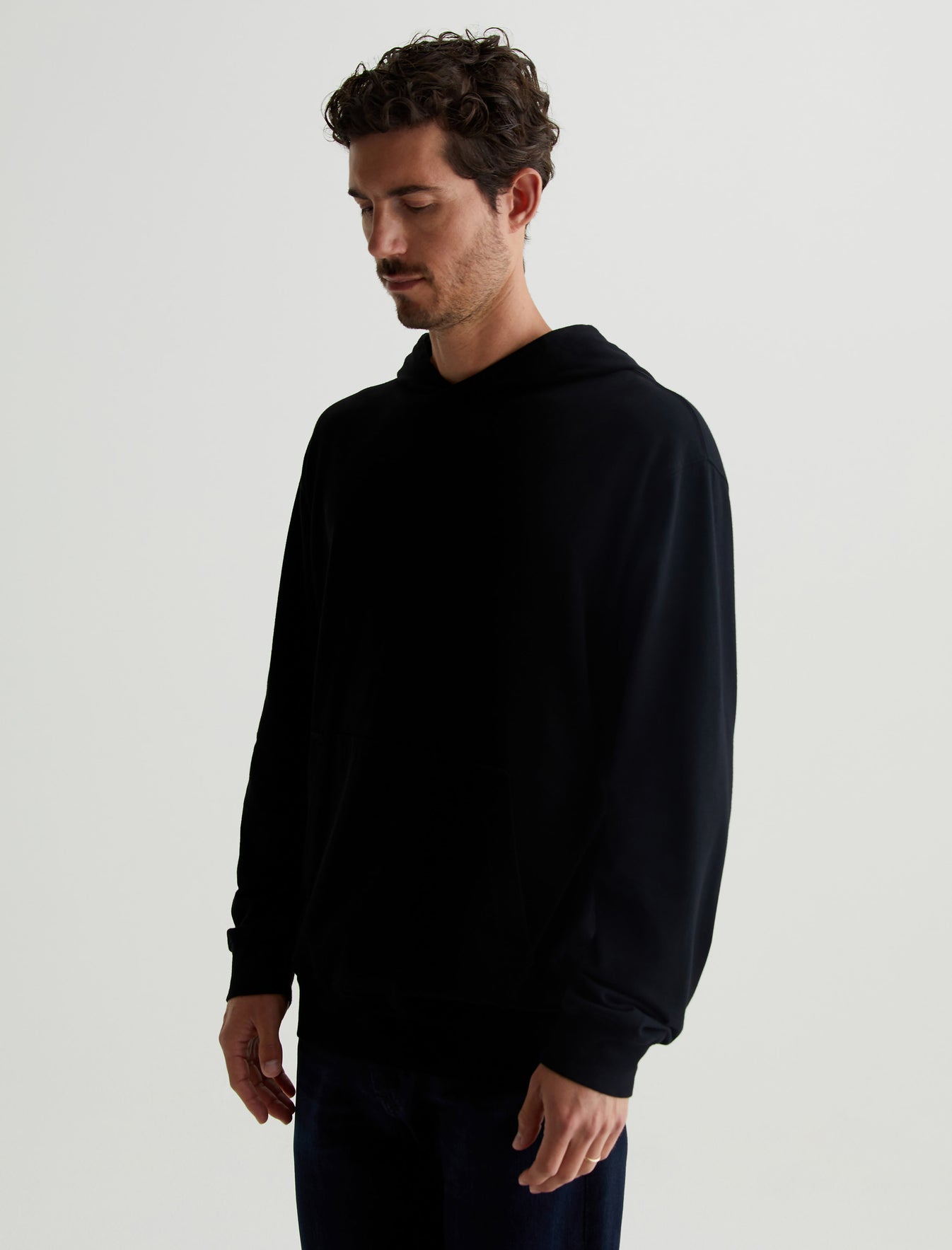 Wesley Hoodie True Black Relaxed Fit Long Sleeve Hooded T-Shirt Mens Top Photo 6
