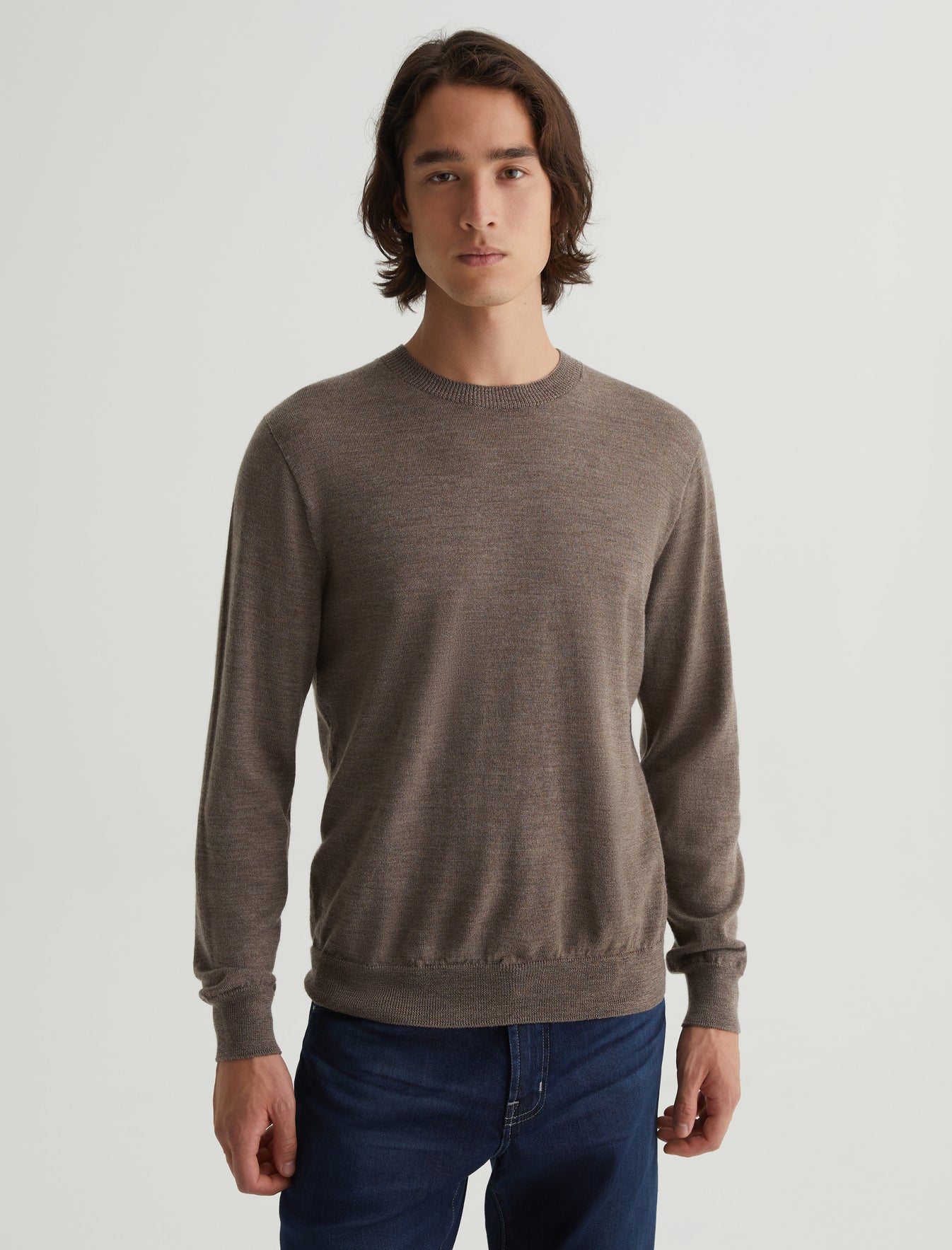 Beck Crew Melange Taupe Classic Fit Long Sleeve Crew Neck Sweater Mens Top Photo 1