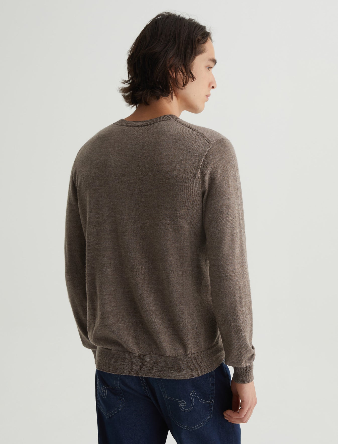 Beck Crew Melange Taupe Classic Fit Long Sleeve Crew Neck Sweater Mens Top Photo 6