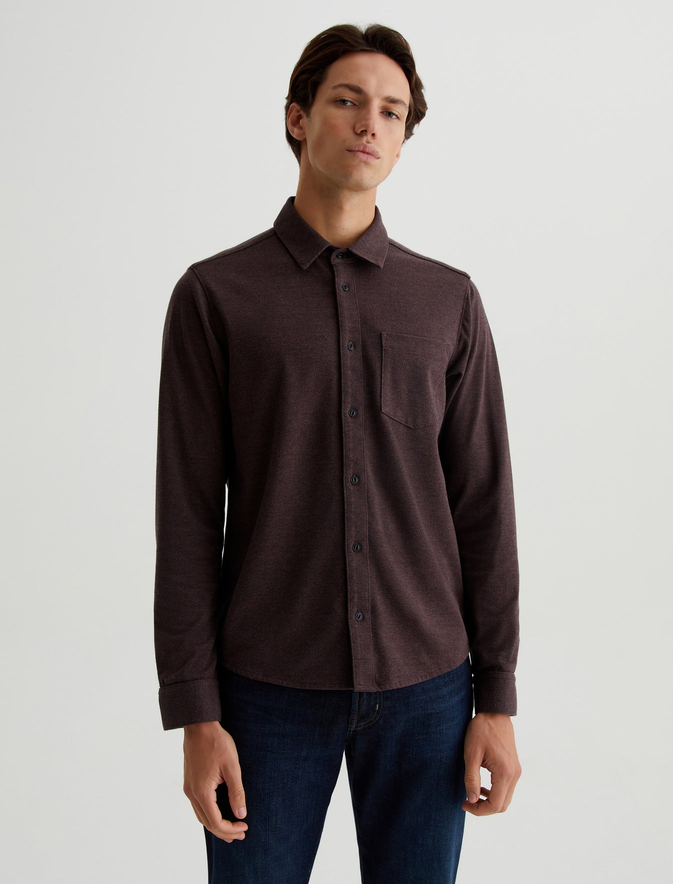 Mason Shirt Heather Charcoal/Dark Plum Classic Fit Long Sleeve Button Up Shirt Mens Top Photo 1