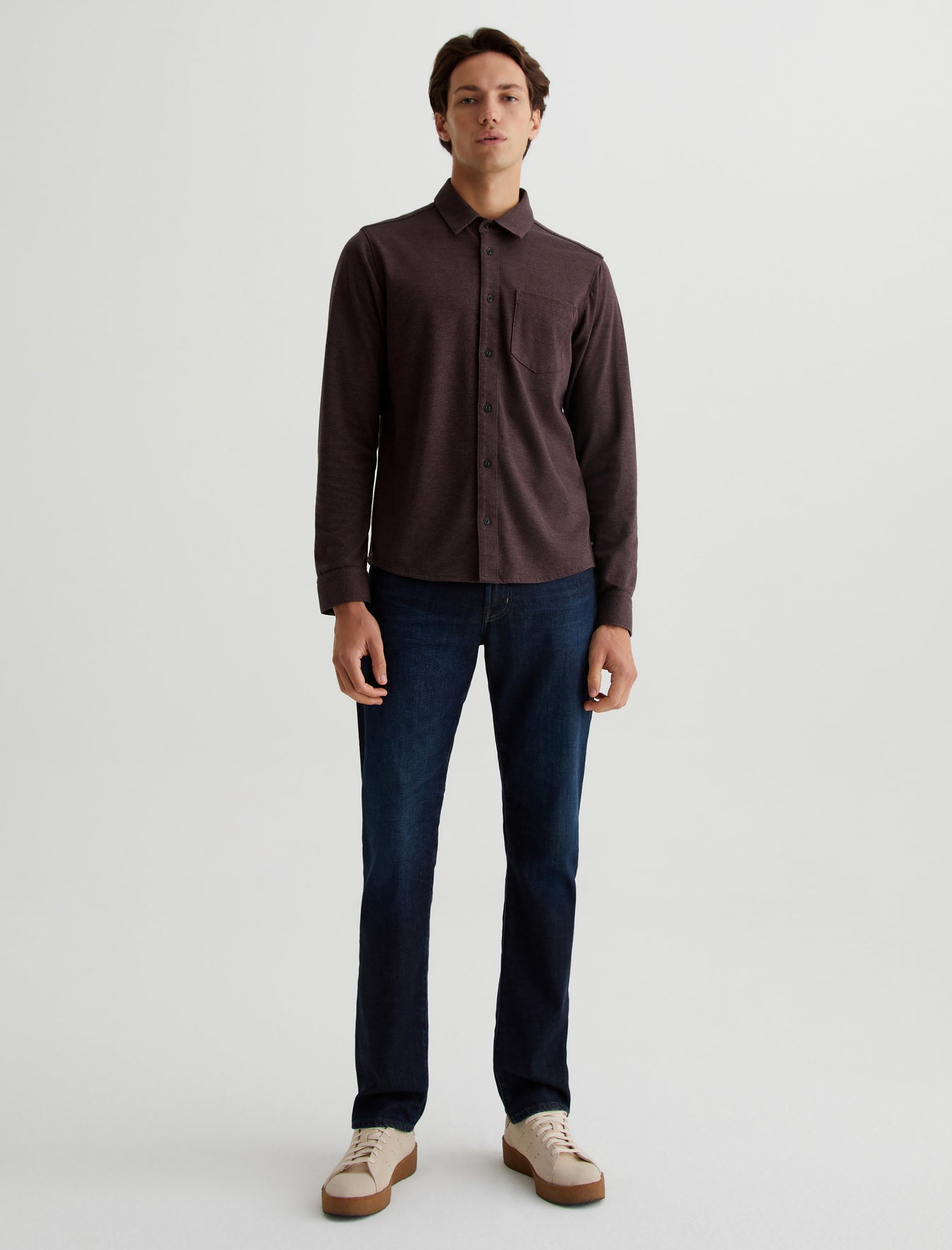 Mason Shirt Heather Charcoal/Dark Plum Classic Fit Long Sleeve Button Up Shirt Mens Top Photo 2