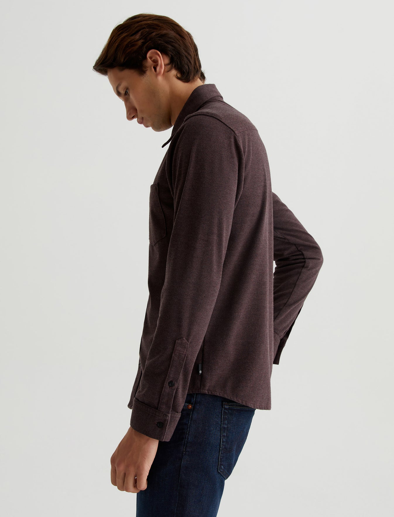 Mason Shirt Heather Charcoal/Dark Plum Classic Fit Long Sleeve Button Up Shirt Mens Top Photo 4