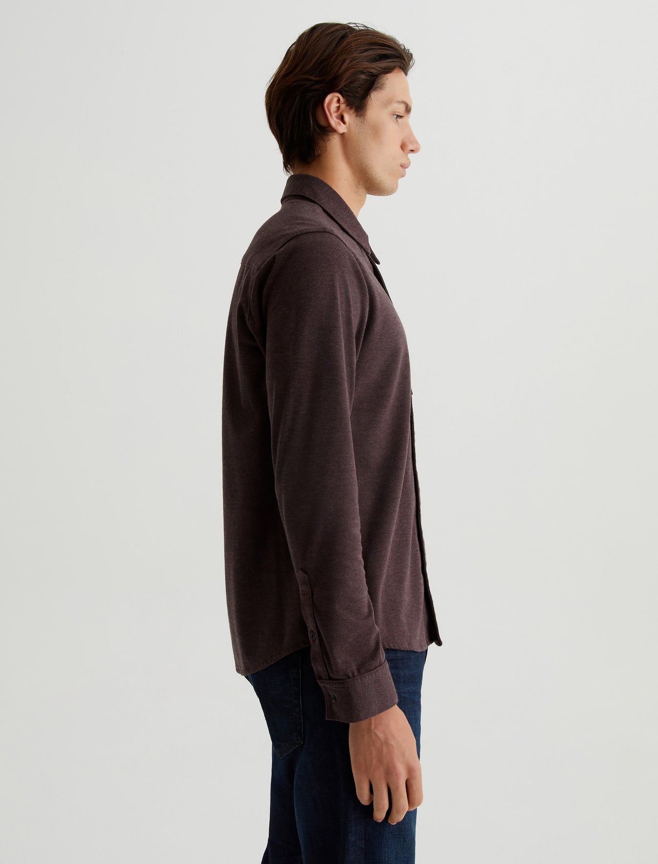 Mason Shirt Heather Charcoal/Dark Plum Classic Fit Long Sleeve Button Up Shirt Mens Top Photo 5