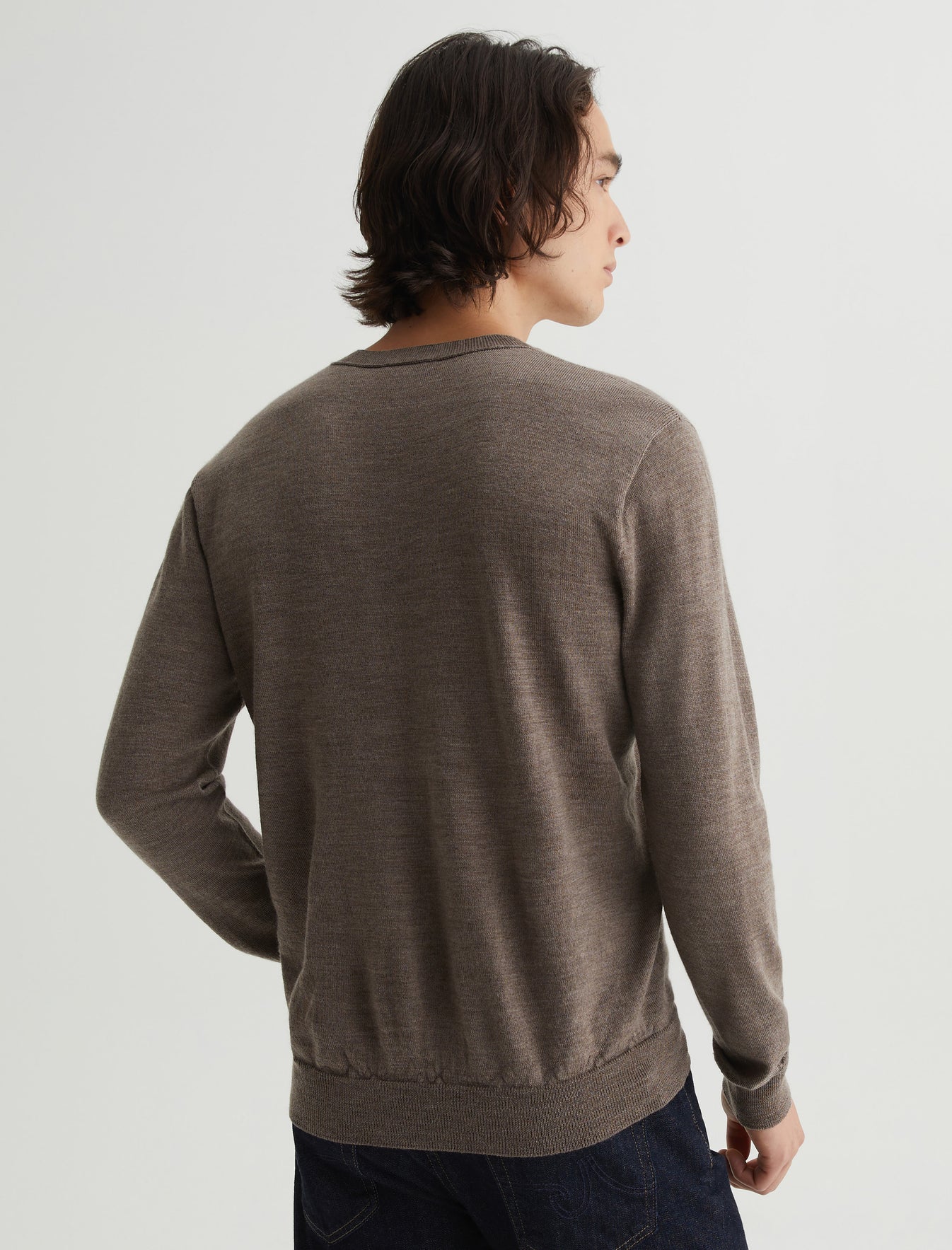 Beck Vee Melange Taupe Classic Fit Long Sleeve Vee Neck Sweater Mens Top Photo 6