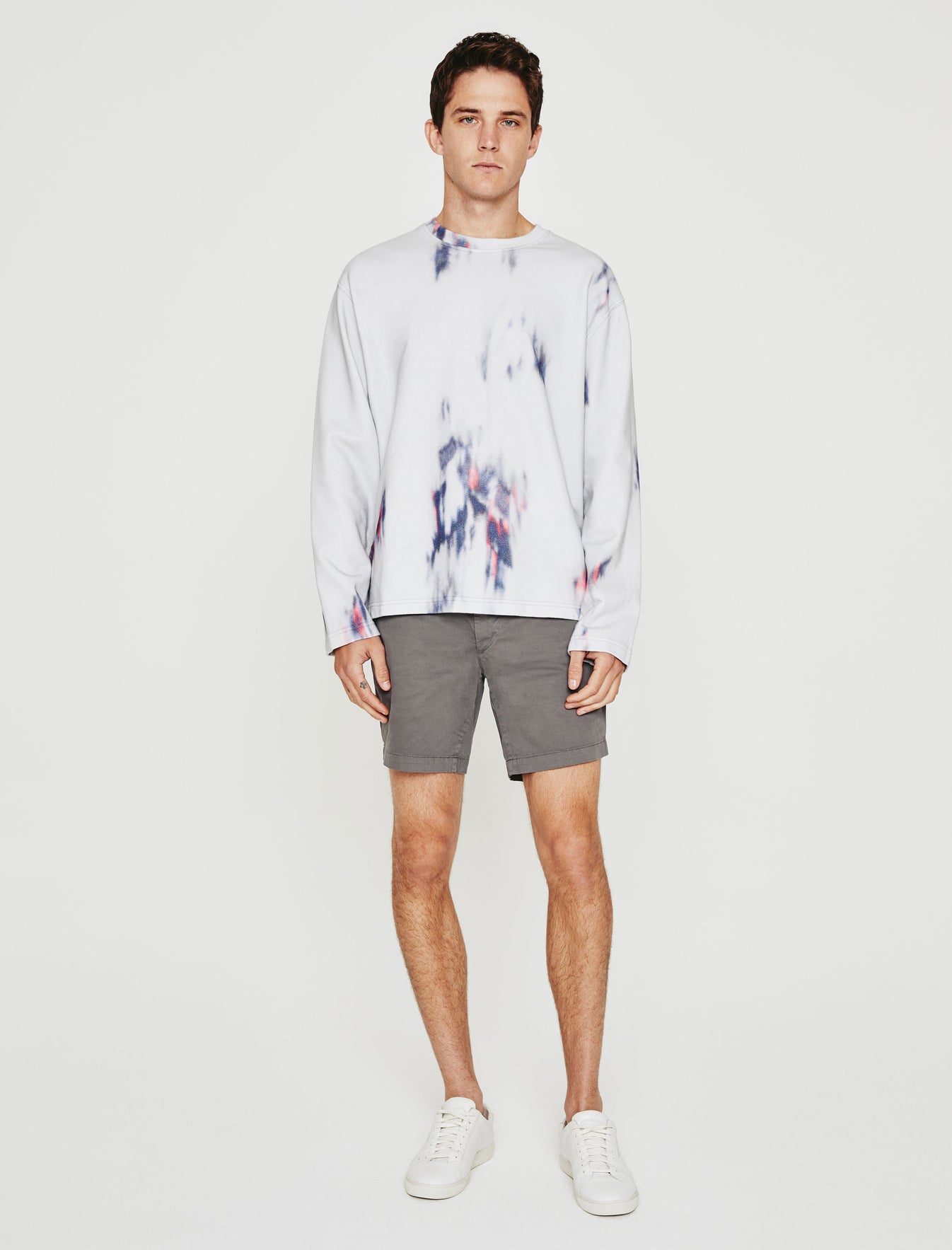 Liam Crew Ikat Brush Blue Multi Relaxed Fit Crew Neck Sweatshirt Mens Top Photo 2
