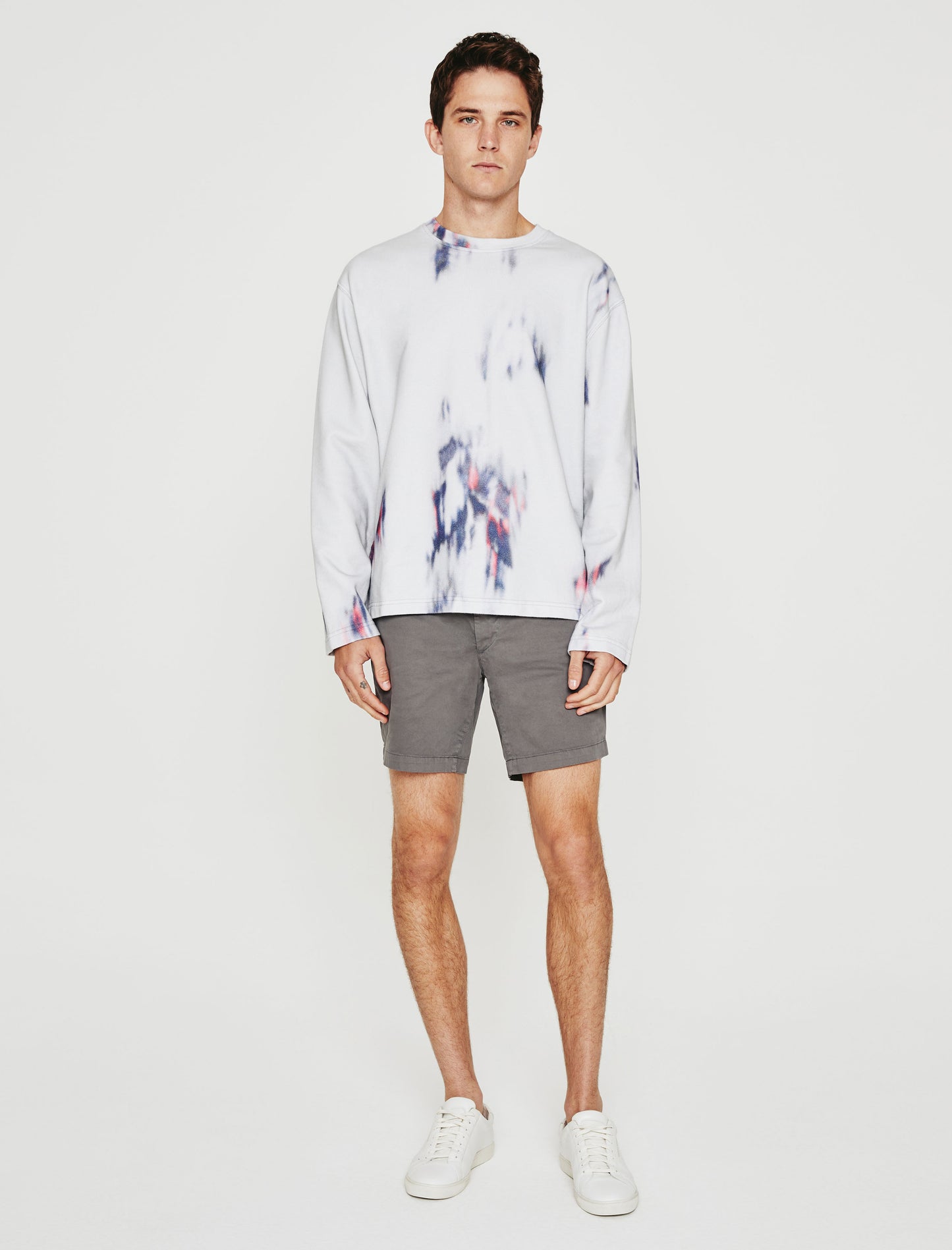 Liam Crew Ikat Brush Blue Multi Relaxed Fit Crew Neck Sweatshirt Mens Top Photo 2