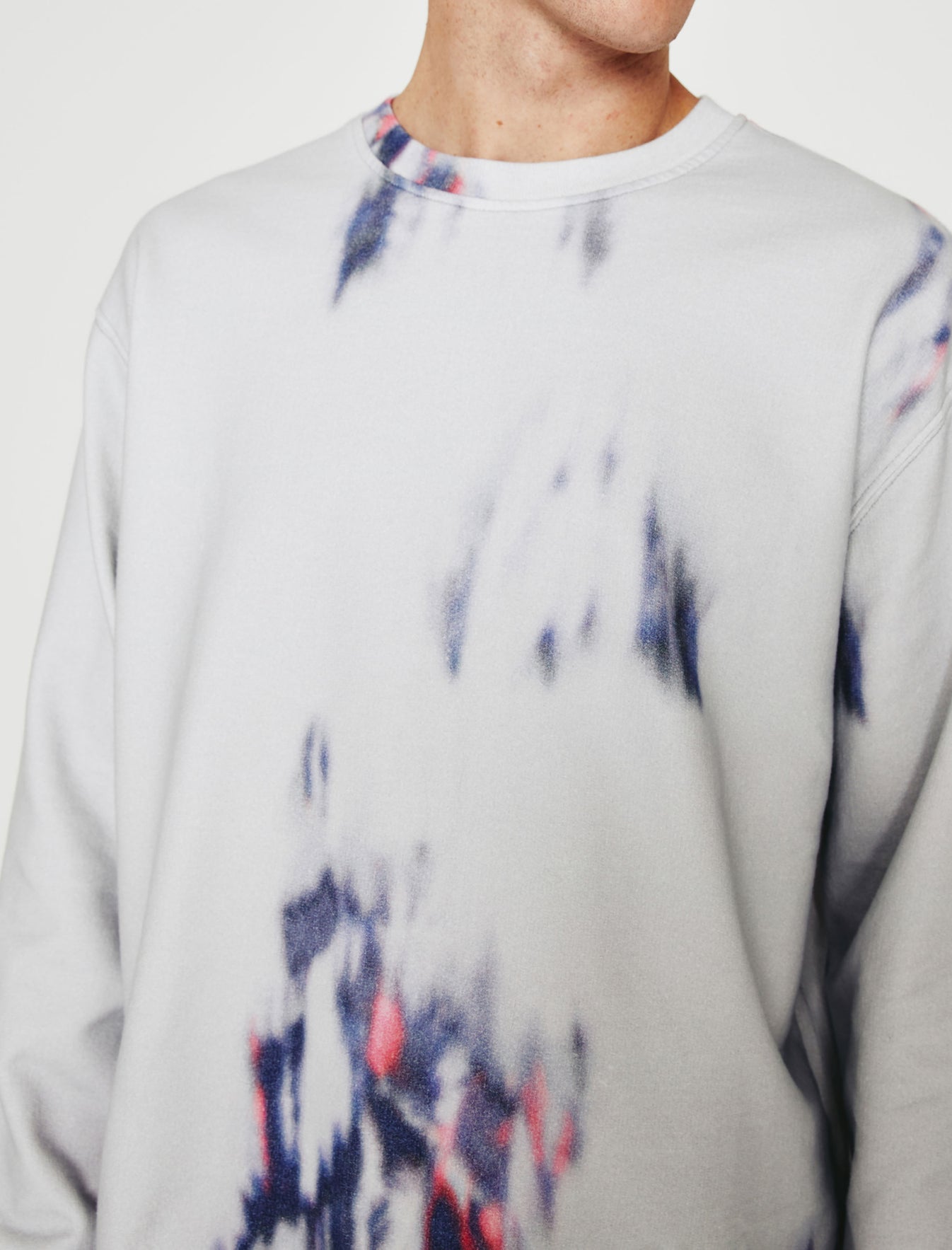 Liam Crew Ikat Brush Blue Multi Relaxed Fit Crew Neck Sweatshirt Mens Top Photo 3