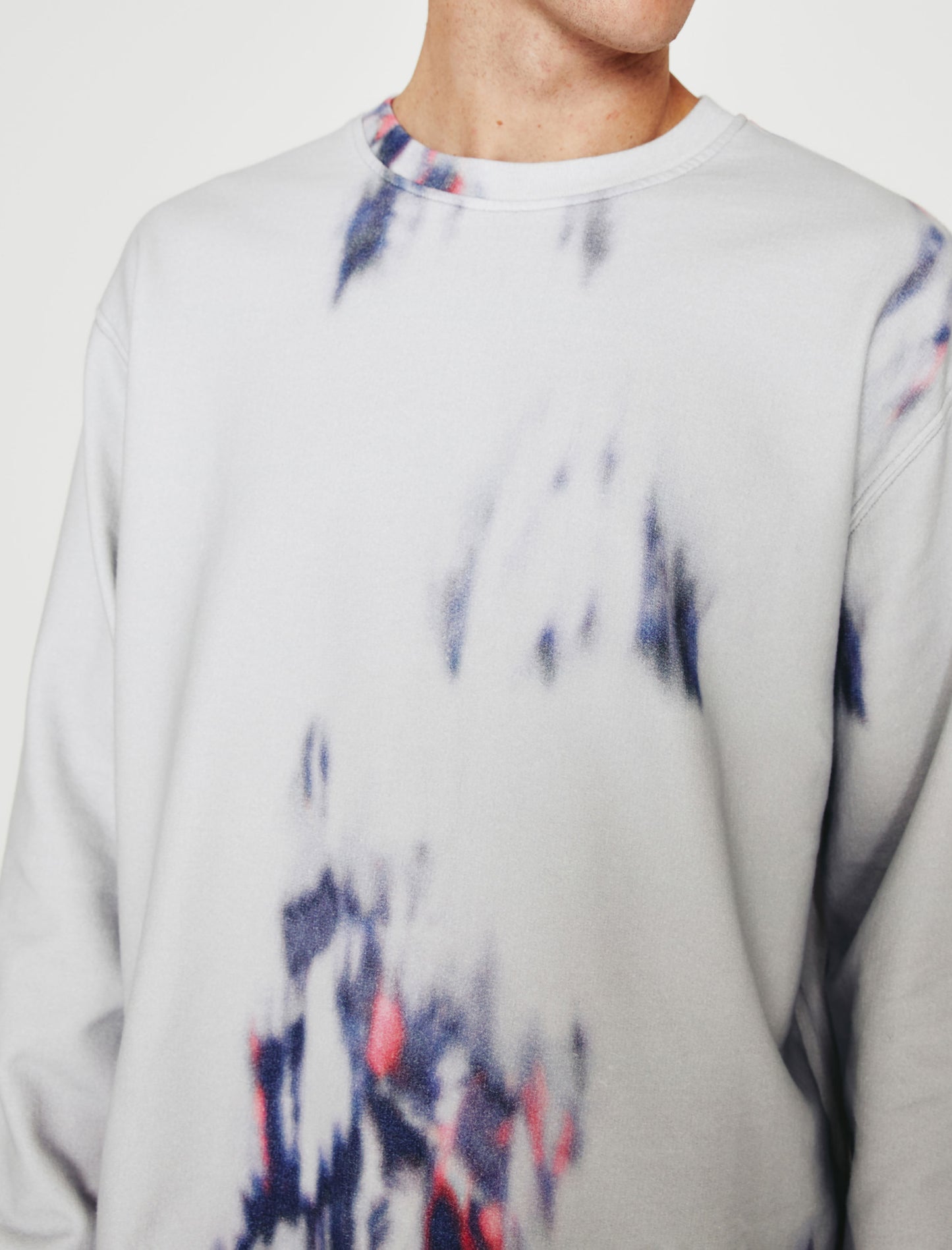 Liam Crew Ikat Brush Blue Multi Relaxed Fit Crew Neck Sweatshirt Mens Top Photo 3