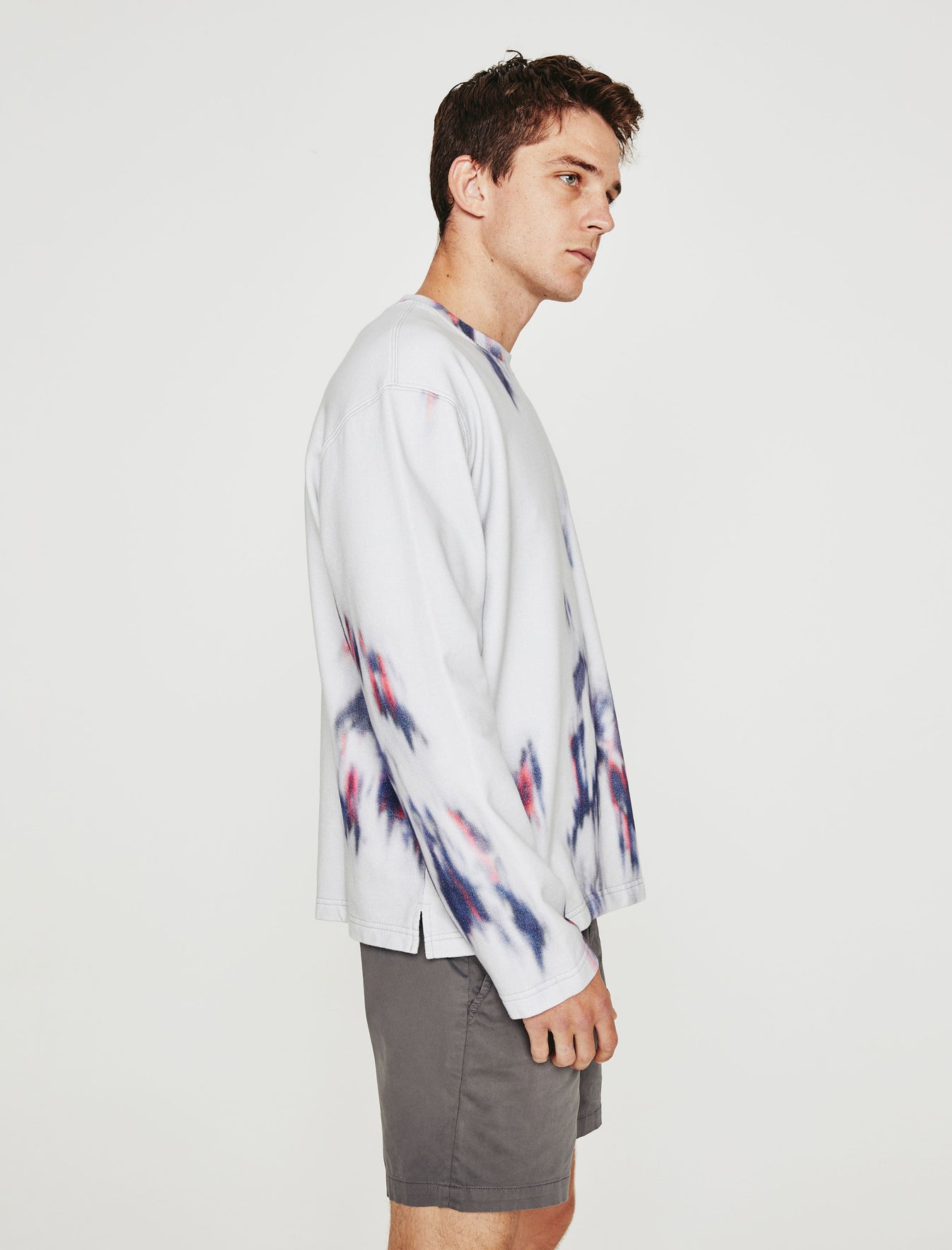 Liam Crew Ikat Brush Blue Multi Relaxed Fit Crew Neck Sweatshirt Mens Top Photo 4