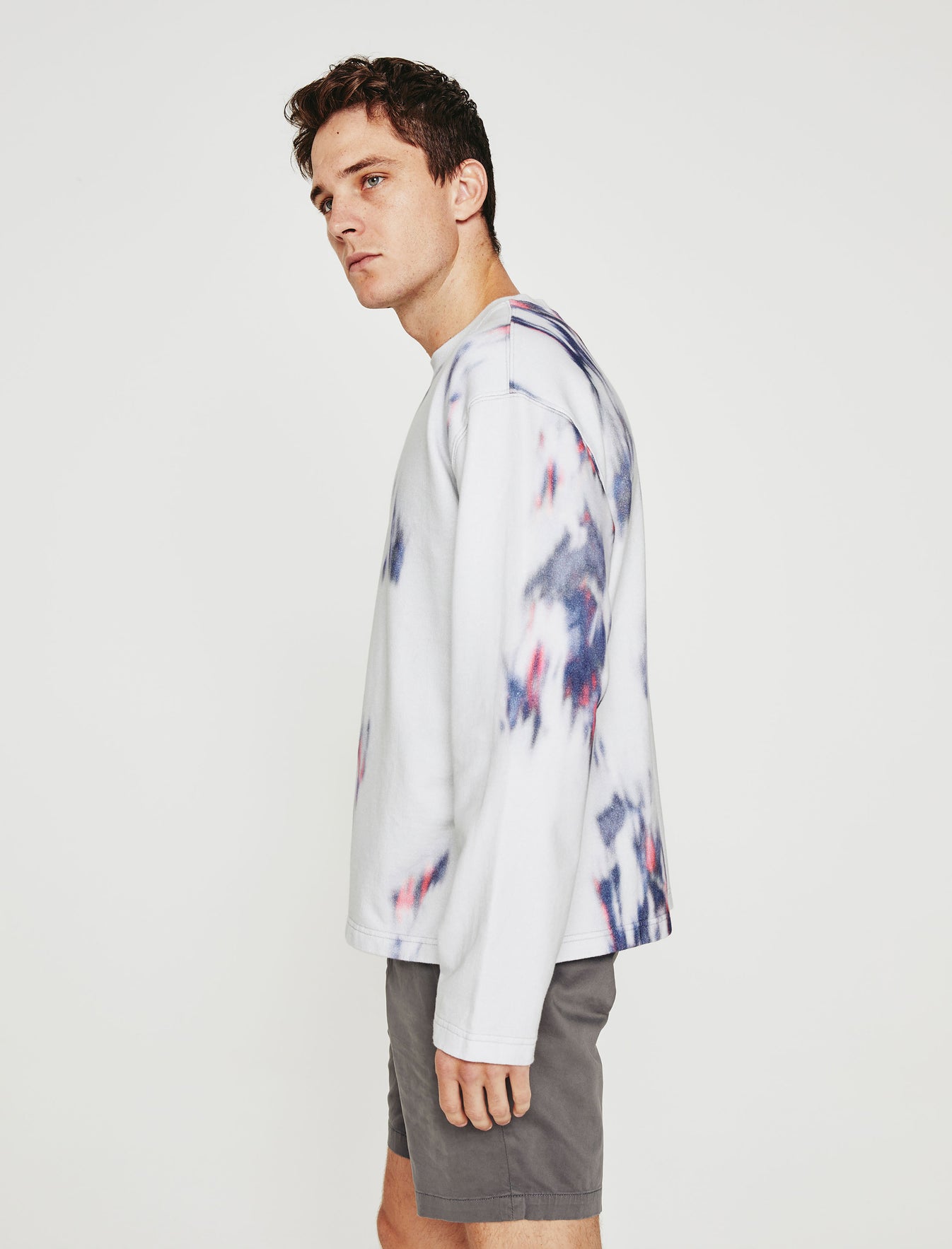 Liam Crew Ikat Brush Blue Multi Relaxed Fit Crew Neck Sweatshirt Mens Top Photo 5