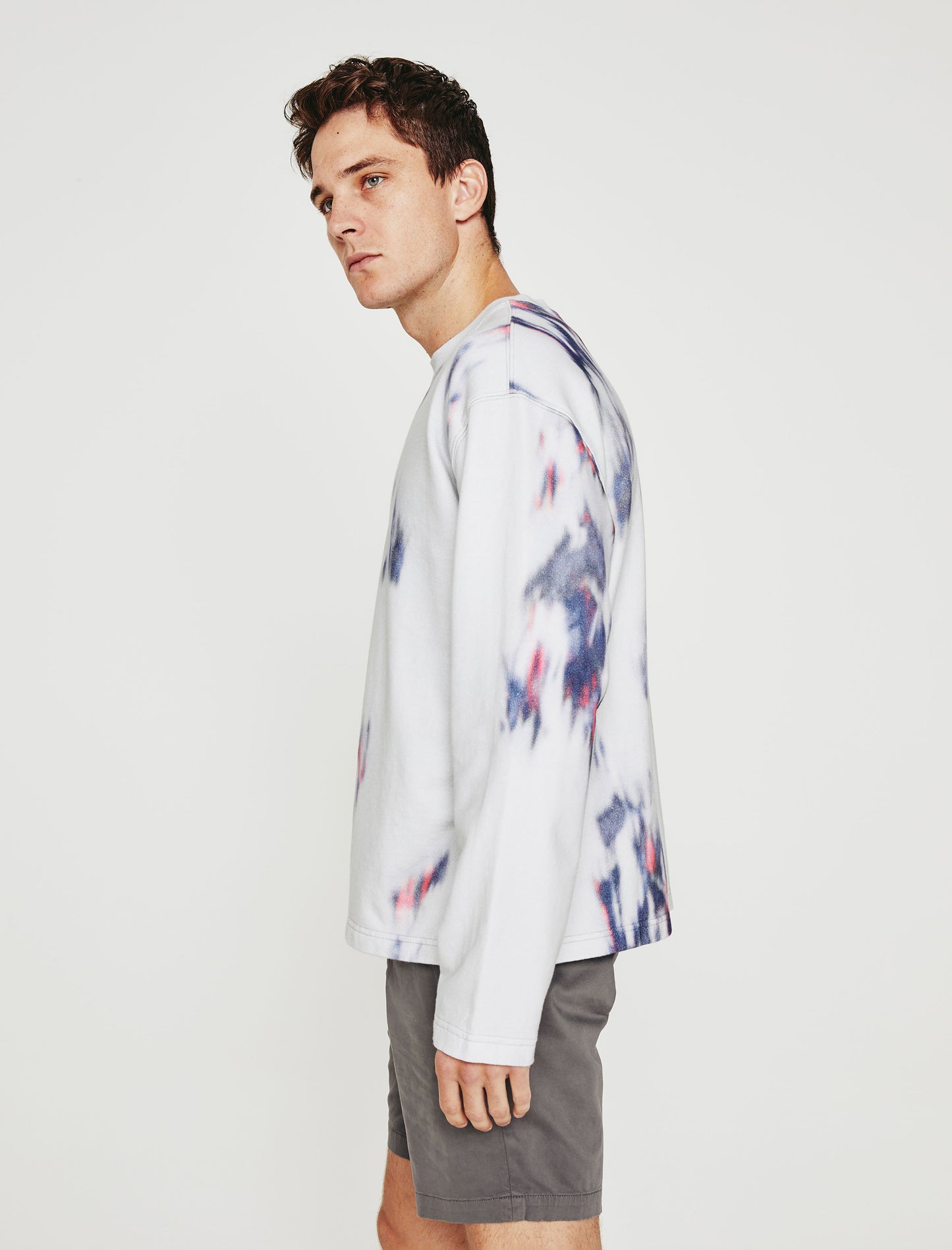 Liam Crew Ikat Brush Blue Multi Relaxed Fit Crew Neck Sweatshirt Mens Top Photo 5