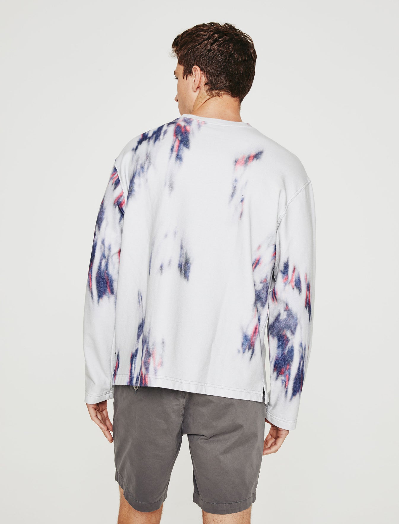 Liam Crew Ikat Brush Blue Multi Relaxed Fit Crew Neck Sweatshirt Mens Top Photo 6