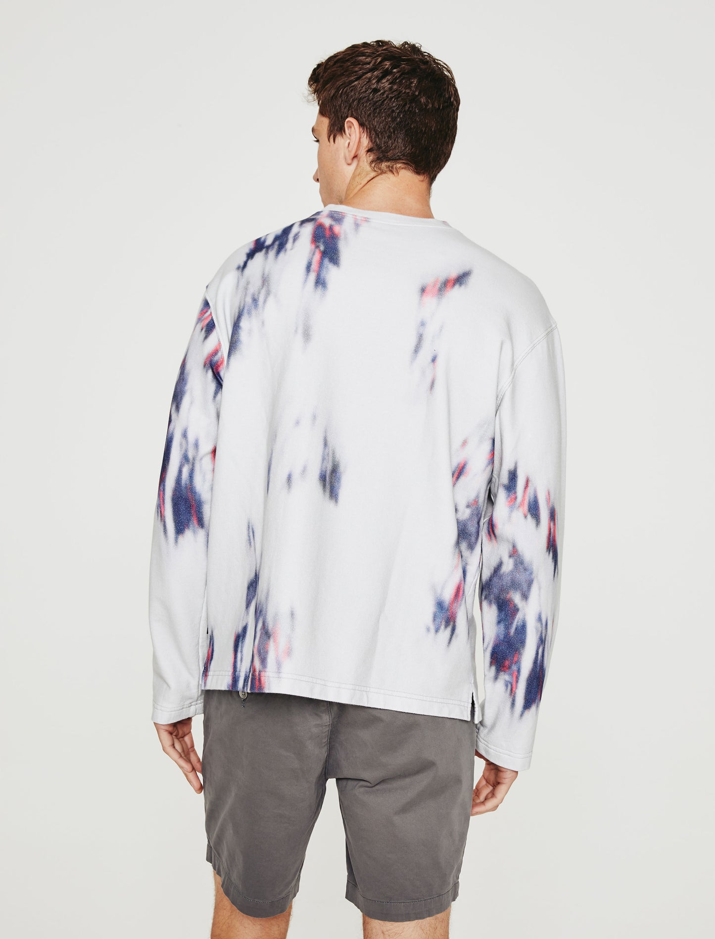 Liam Crew Ikat Brush Blue Multi Relaxed Fit Crew Neck Sweatshirt Mens Top Photo 6