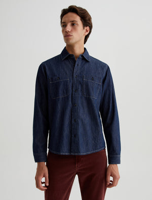 Wayne Steel Sky Classic Denim Shirt Mens Top Photo 1