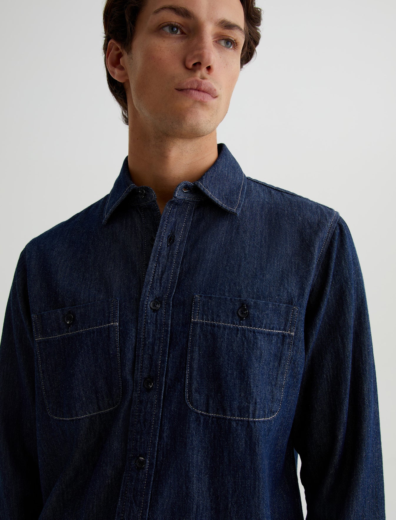 Wayne Steel Sky Classic Denim Shirt Mens Top Photo 3