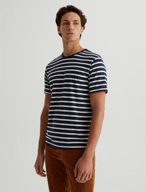 Bryce Crew Deep Navy/Ivory Dust Classic Fit Short Sleeve Crew Neck T-Shirt Mens Top Photo 4